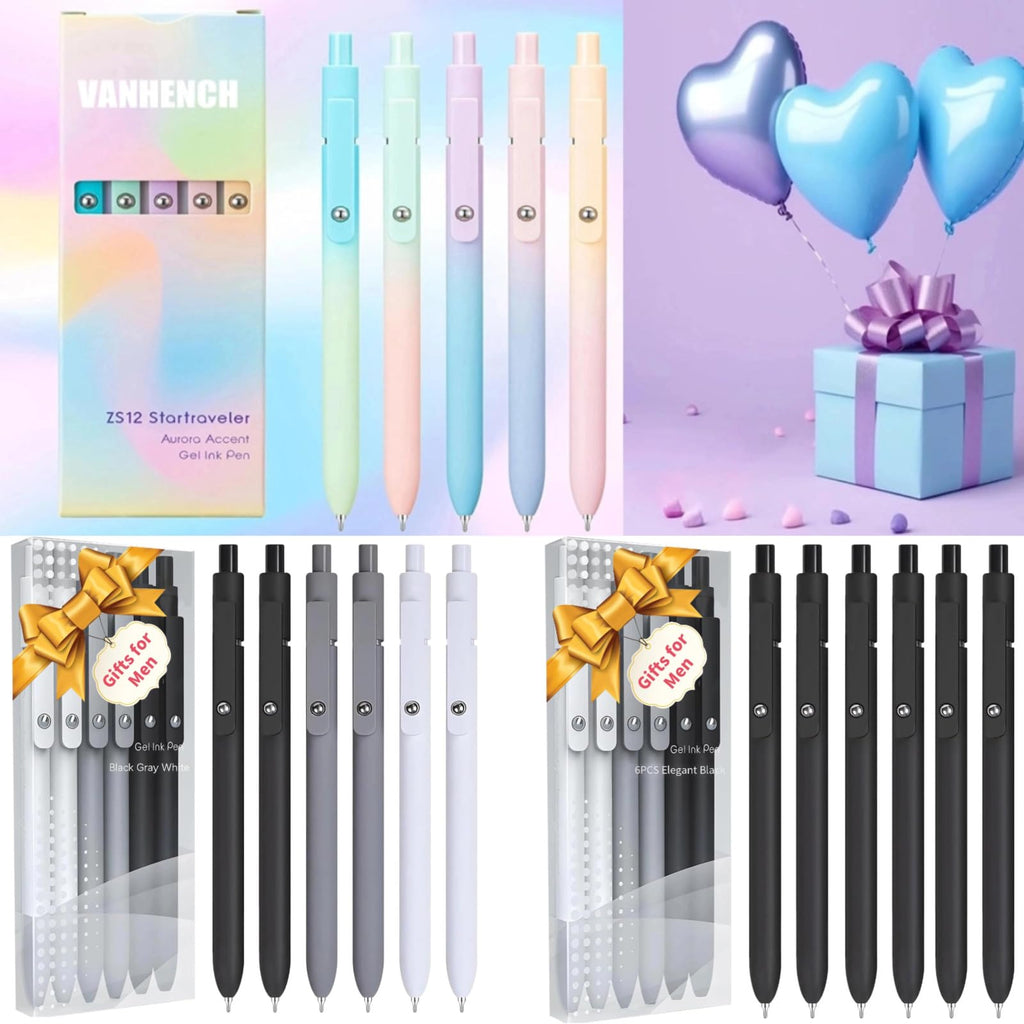 Vanhench 10Pcs Gel Pens, Black Ink Cute Pens for Trendy Stuff, Happy Birthday Gift Basket, Aesthetic Office Supplies (10PCS Gradient)