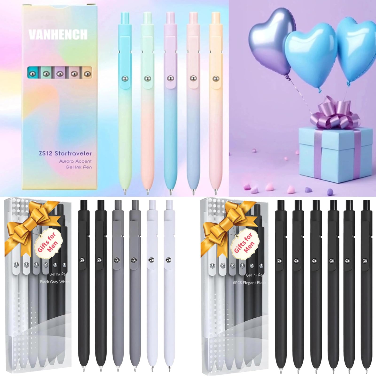 Vanhench 10Pcs Gel Pens, Black Ink Cute Pens for Trendy Stuff, Happy Birthday Gift Basket, Aesthetic Office Supplies (10PCS Gradient)