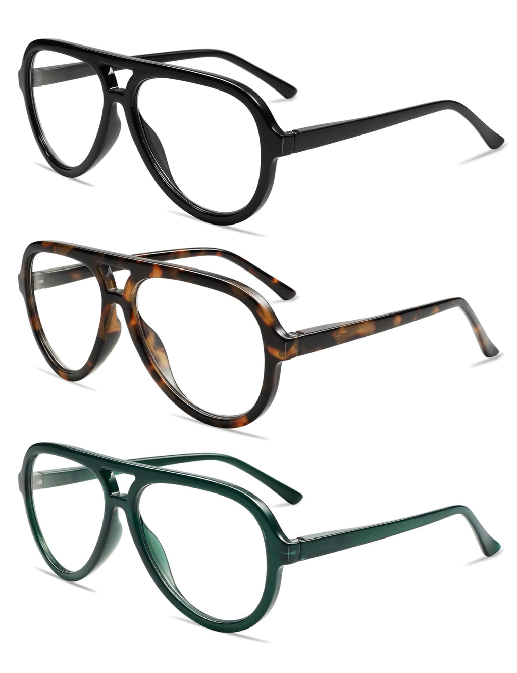 AMOMOMA 3 Pack Retro Oversized Aviator Reading Glasses for Women Men,Classic Large Reader Blue Light Computer Frame AM6111