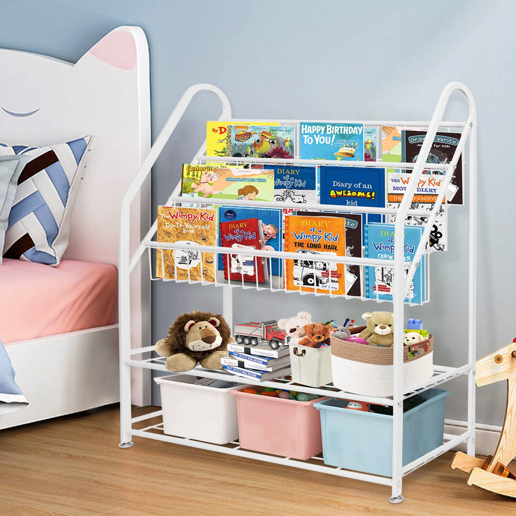 aboxoo Metal Kids Bookshelf Black Large Freestanding for Children Room 32 in Toy Organizer Large Stable Bookcase Bookstore Library Book Unit Storage Kids Bed Living Room