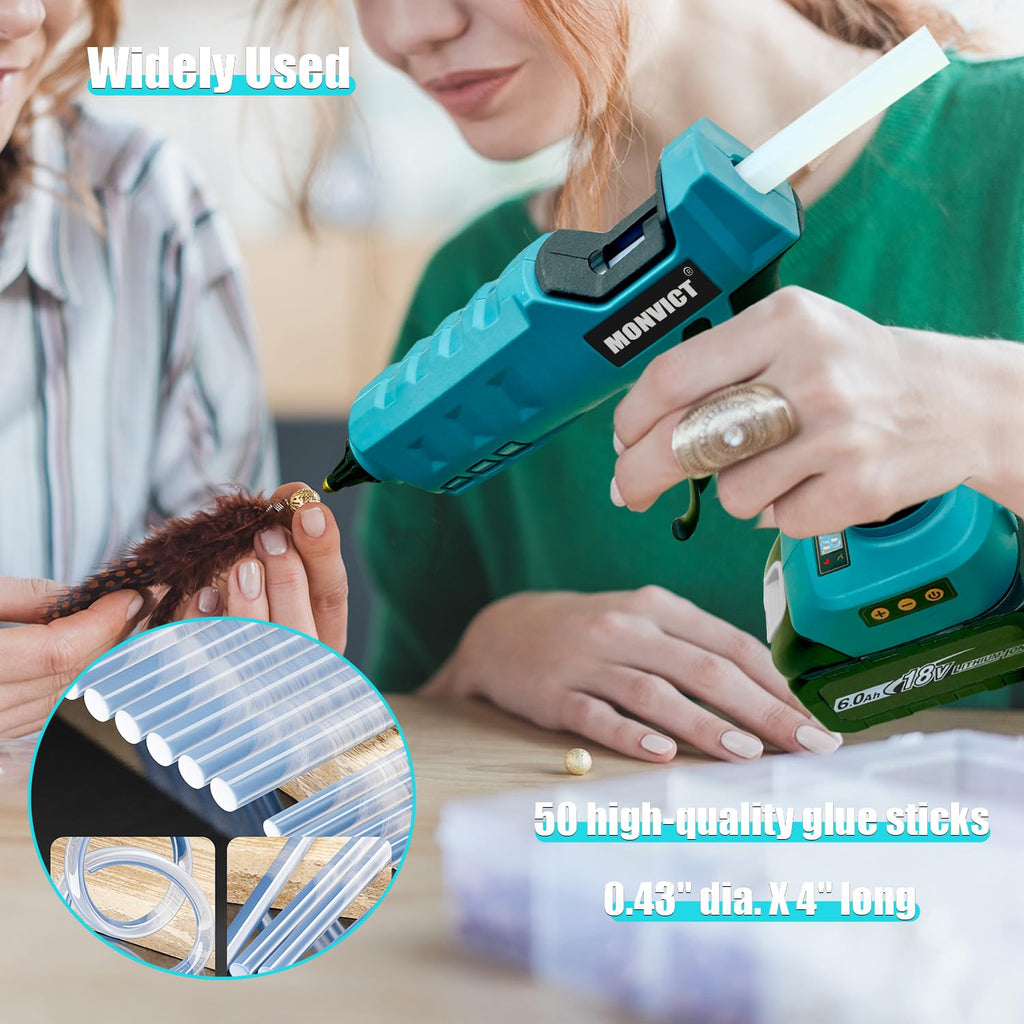 MONVICT Cordless Glue Gun for Dewalt 20V Battery, Upgraded 100W Digital Temperature Adjustable Handheld Electric Power Full Size Heavy Duty Hot Glue Gun with 10 Glue Sticks (Battery Not Included)