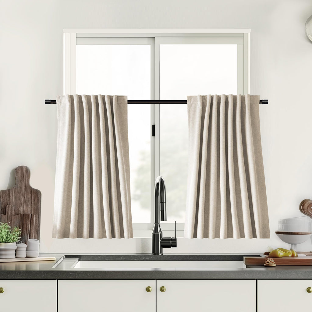 UHITECH Short Linen Curtains 24 Inch Long for Farmhouse Small Windows Modern Cafe Sytle Blackout Curtains for Living Room Back Tab Thermal Black Out Drapes 2ft
