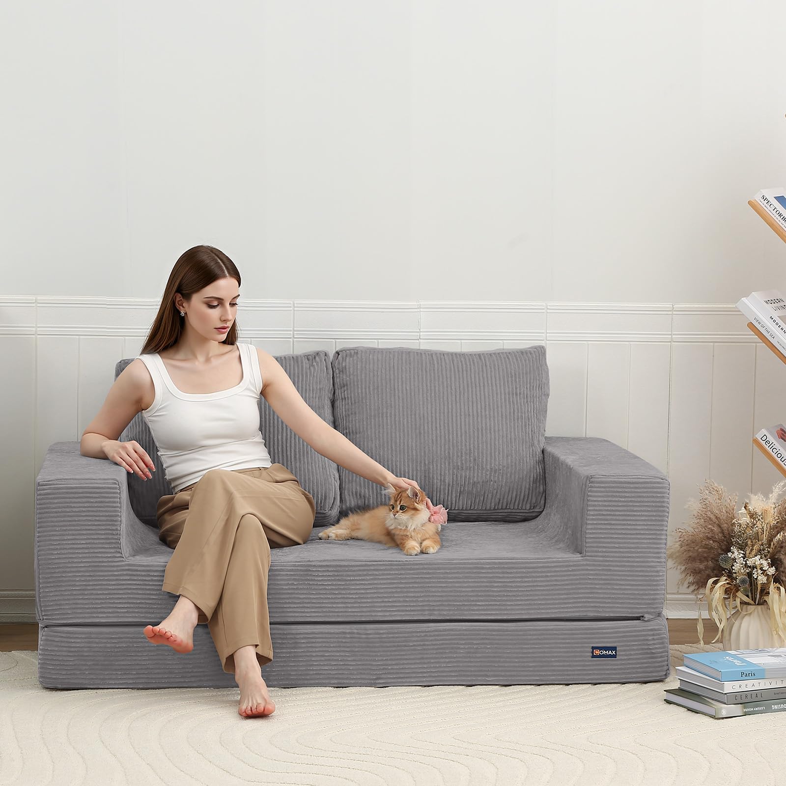 COMAX Futon Sofa Bed, 4‑in‑1 Convertible Sofa Bed, Folding Boneless Couches | Boneless Couch for living room, Fold Out Small Foldable Loveseat Floor Sleeper Mattress Lounge Space‑Saving, Ash Gray