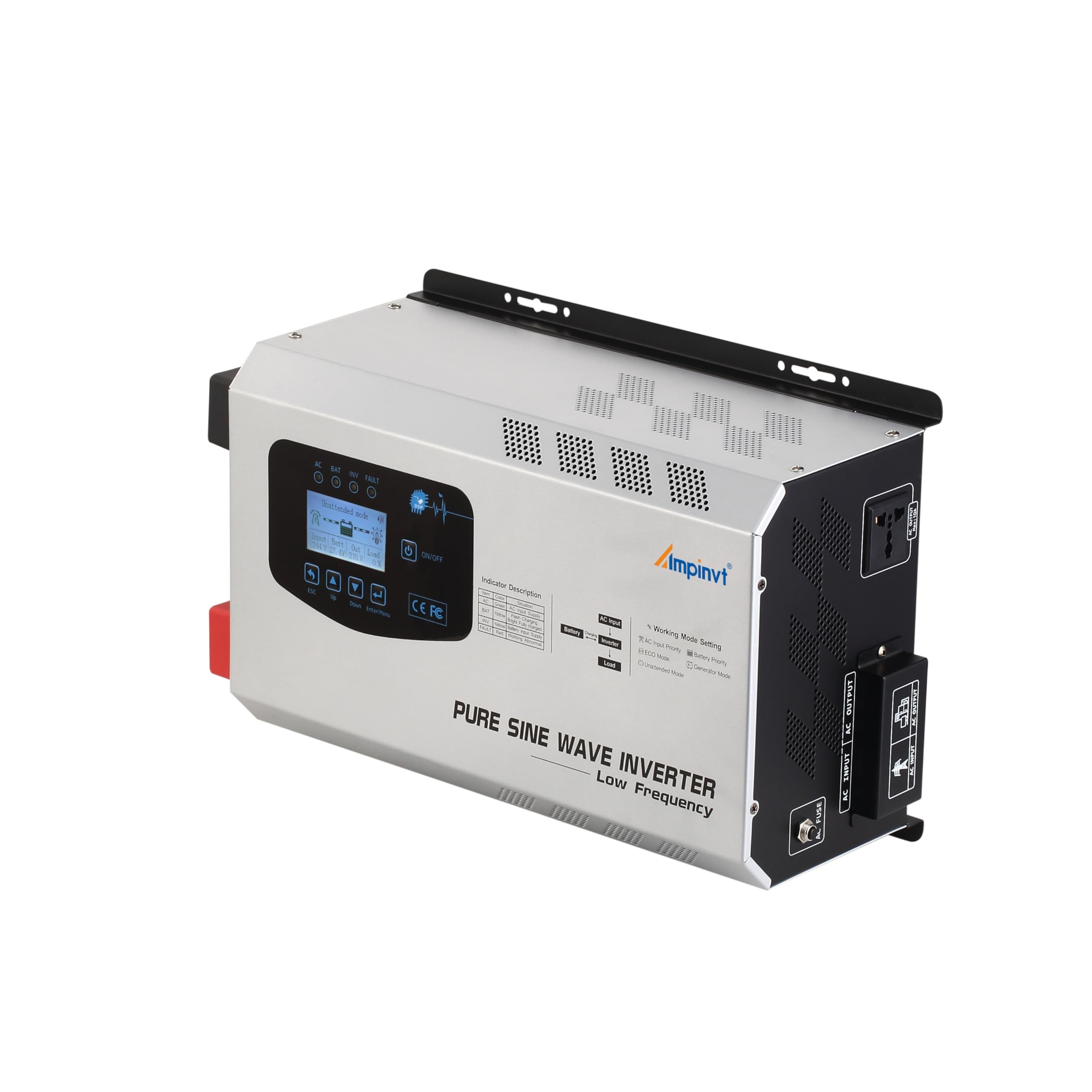 Ampinvt 800W Pure Sine Wave Inverter with AC Charger, DC 12V to AC 120V Output,UPS Backup Power Low Frequency Inverter for Lithium, Sealed,AGM, Gel,and Flooded Batteries