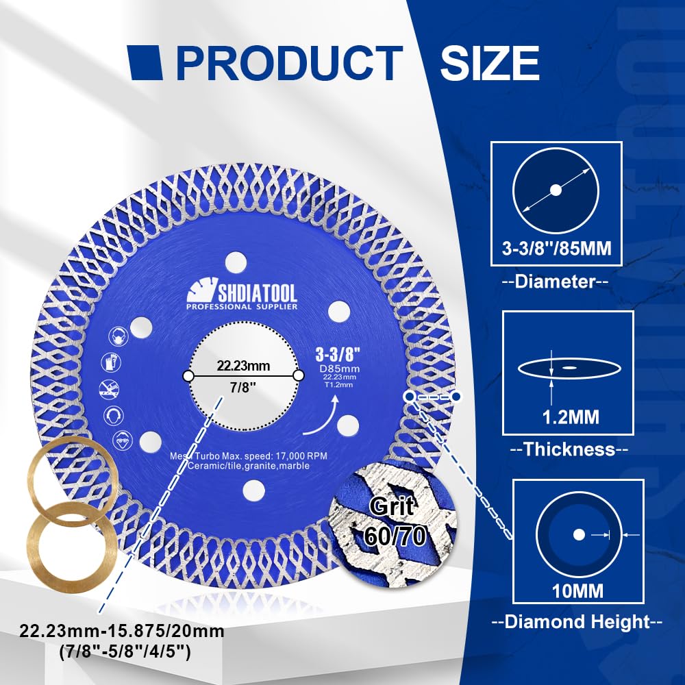 SHDIATOOL 3-3/8 Inch Diamond Saw Blade Cutting Porcelain Tile Ceramic Granite Marble Brick
