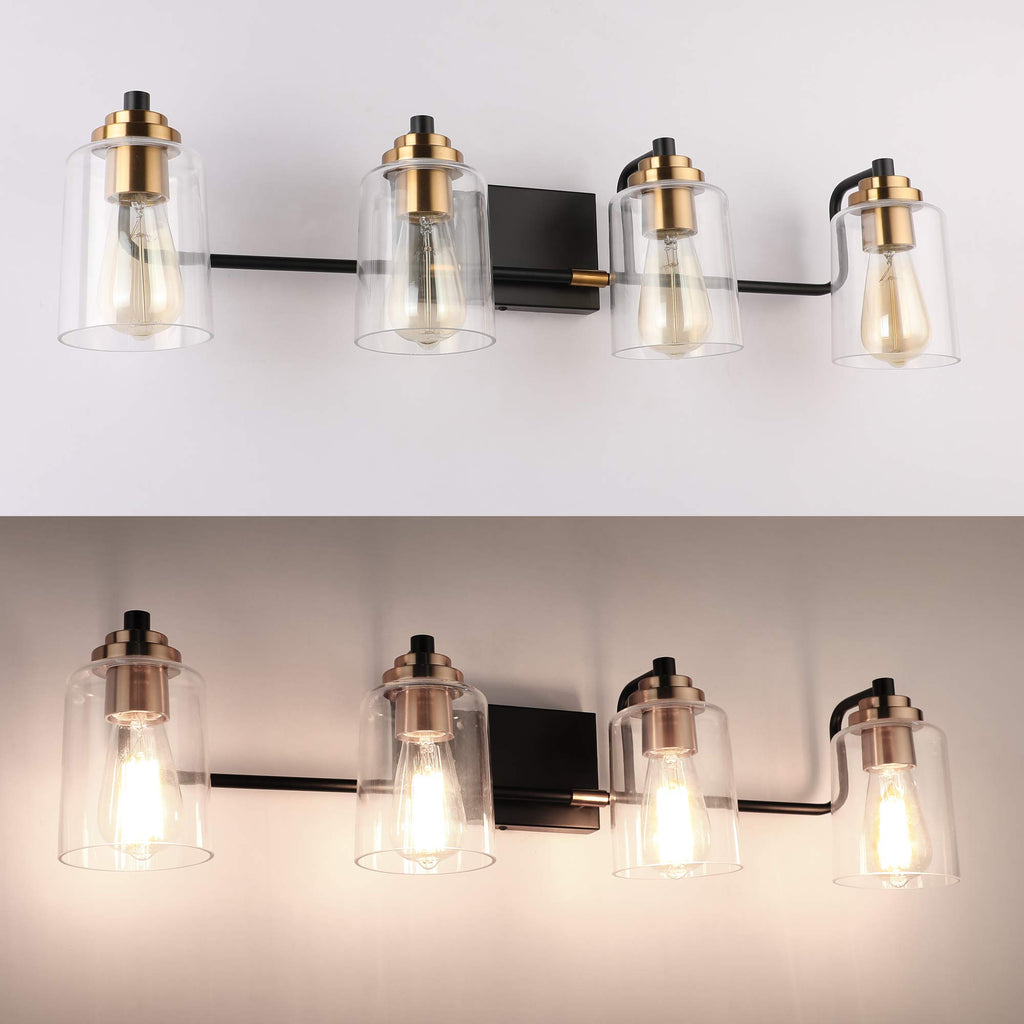 SOLFART 20.1 Inch Black Vintage Bathroom Vanity Light Fixtures Fixtures with Modern Glass Globe Shade Metal Brass Wall Lamp 2 Lights