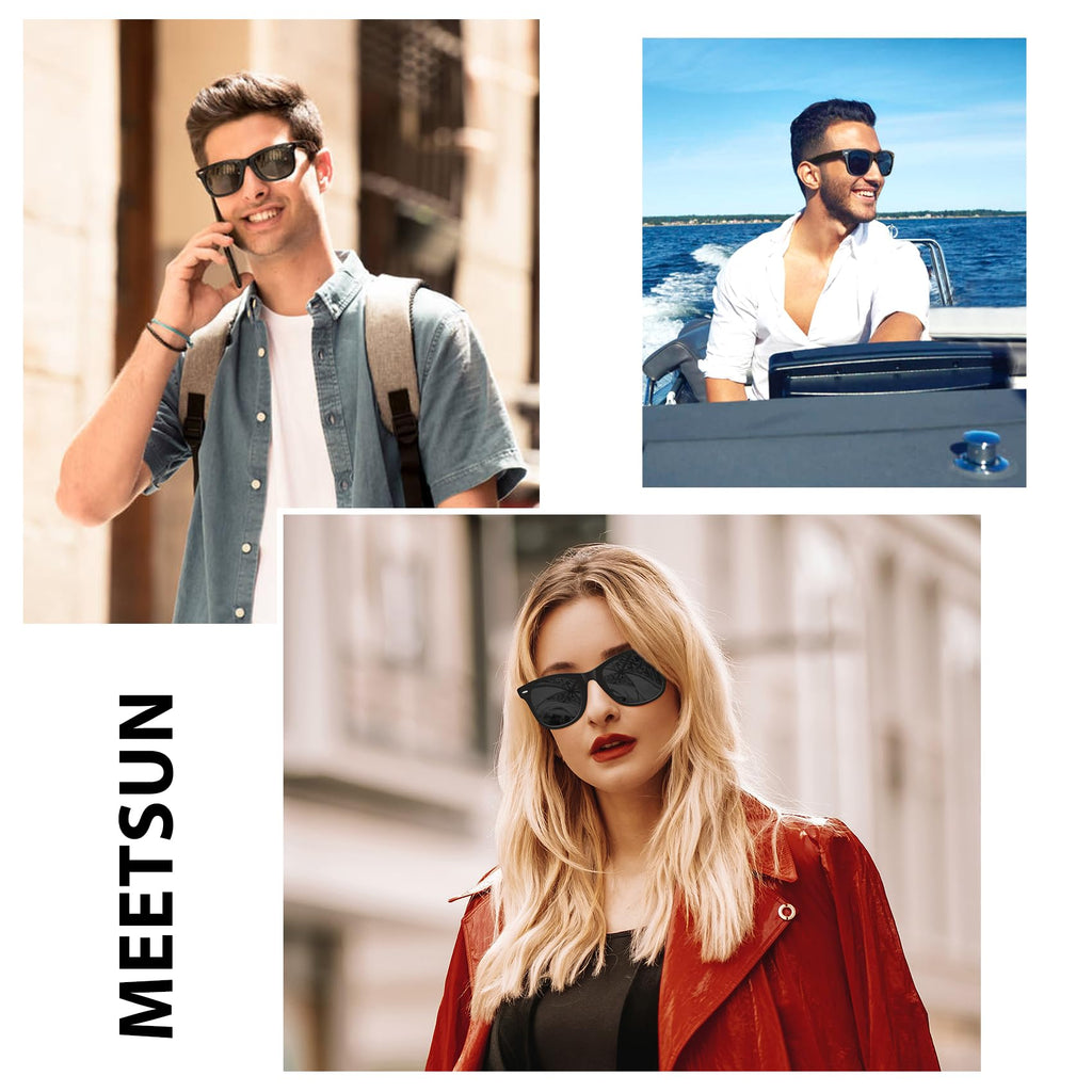 MEETSUN Retro Polarized Sunglasses for Women Men Classic Mirror Lens Driving Trendy Sun Glasses UV Protection (3 Pack)