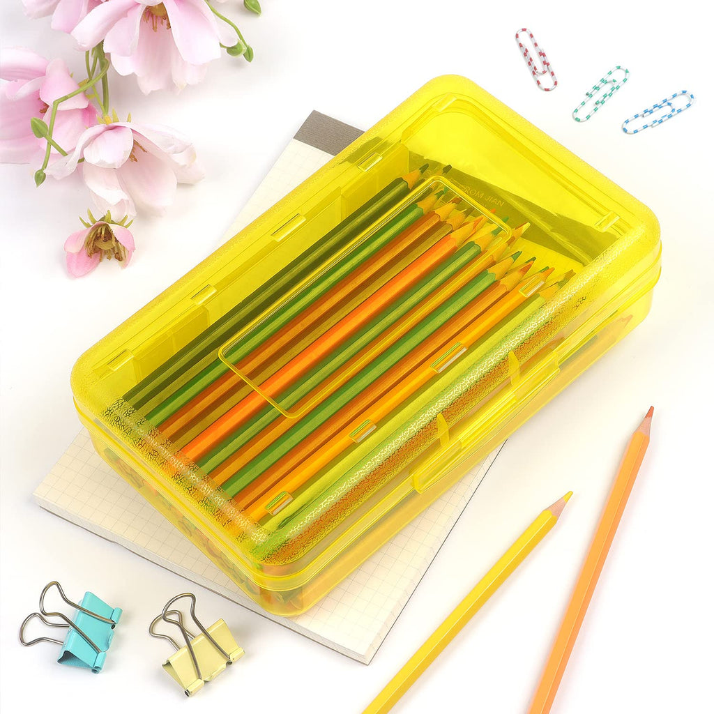 Tamaki 1 Pack Plastic Pencil Box Large Capacity Pencil Boxes Clear Boxes with Snap-tight Lid Stackable Design and Stylish Office Supplies Storage Organizer Box, Black