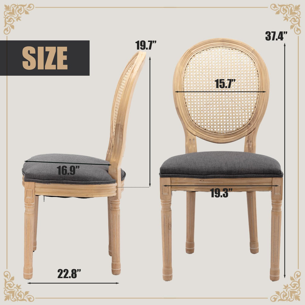 SoarFlash Linen French Dining Chairs Set of 2, Vantage Dining Chair with Round Back, Wood Leg Farmhouse Country Dining Chair for Living Room,Kitchen,Bedroom,Beige