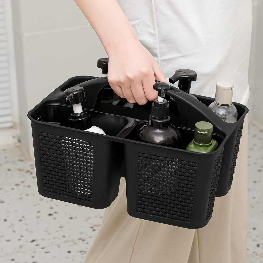 UUJOLY Plastic Portable Shower Caddy Basket Bucket, Cleaning Shower Basket with Handle Compartments Storage Basket Organizer for Bathroom Kitchen College Dorm Sink, Beige