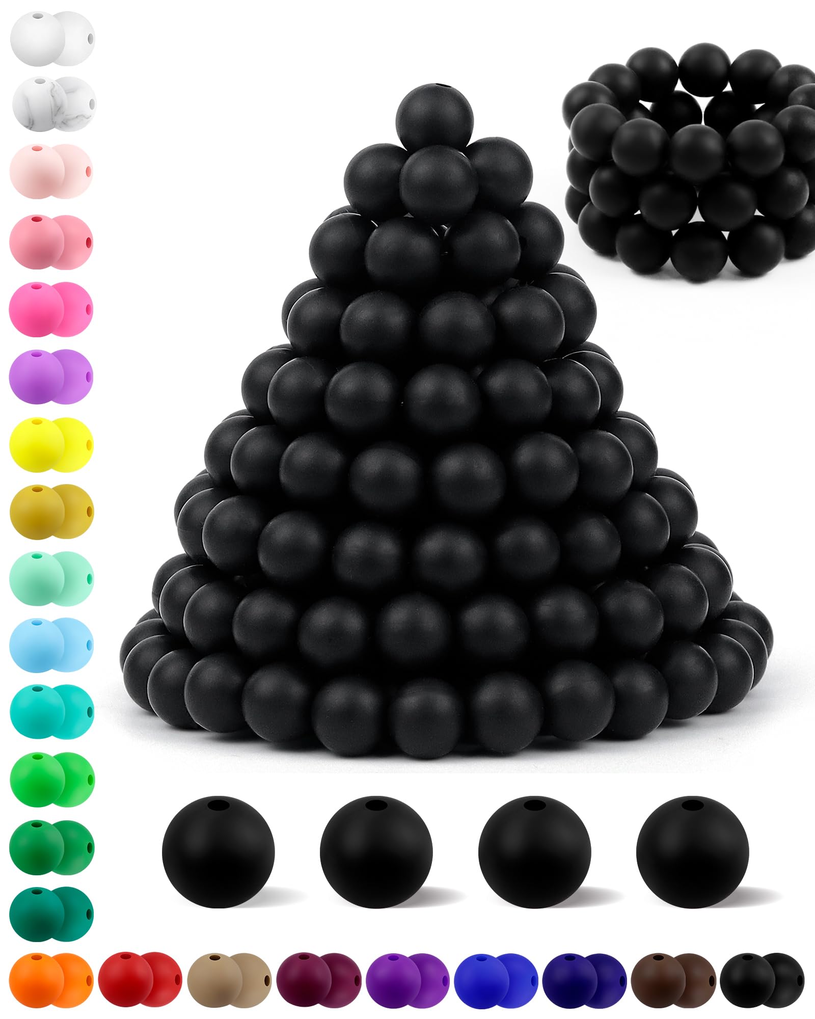 180PCS FIVEIZERO Silicone Beads – 30 Colors 12mm Round Rubber Beads Bulk for DIY Crafts, Keychain Accessories & Jewelry Making | Soft Silicone, Seamless Finish, Easy to String, Fade Resistant, Durable for Daily Use