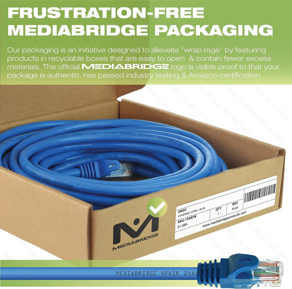 Mediabridge CAT6 Ethernet Patch Cable (3 ft) RJ45 Connectors with Gold Plated Contacts (10gbps)