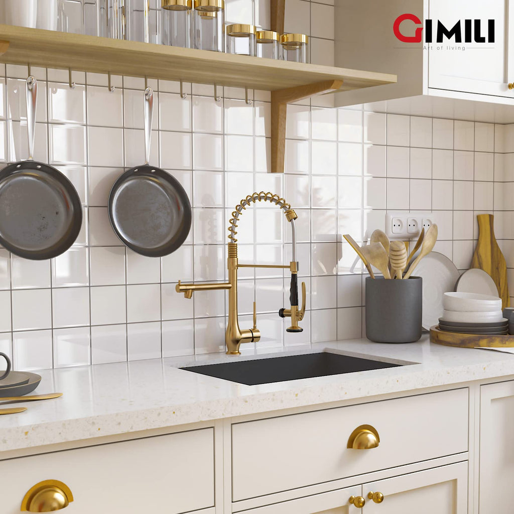 GIMILI Black and Gold Kitchen Faucet with Pull Down Sprayer Single Handle High Pressure Kitchen Sink Faucet Commercial Double-Headed Stainless Steel Kitchen Faucets
