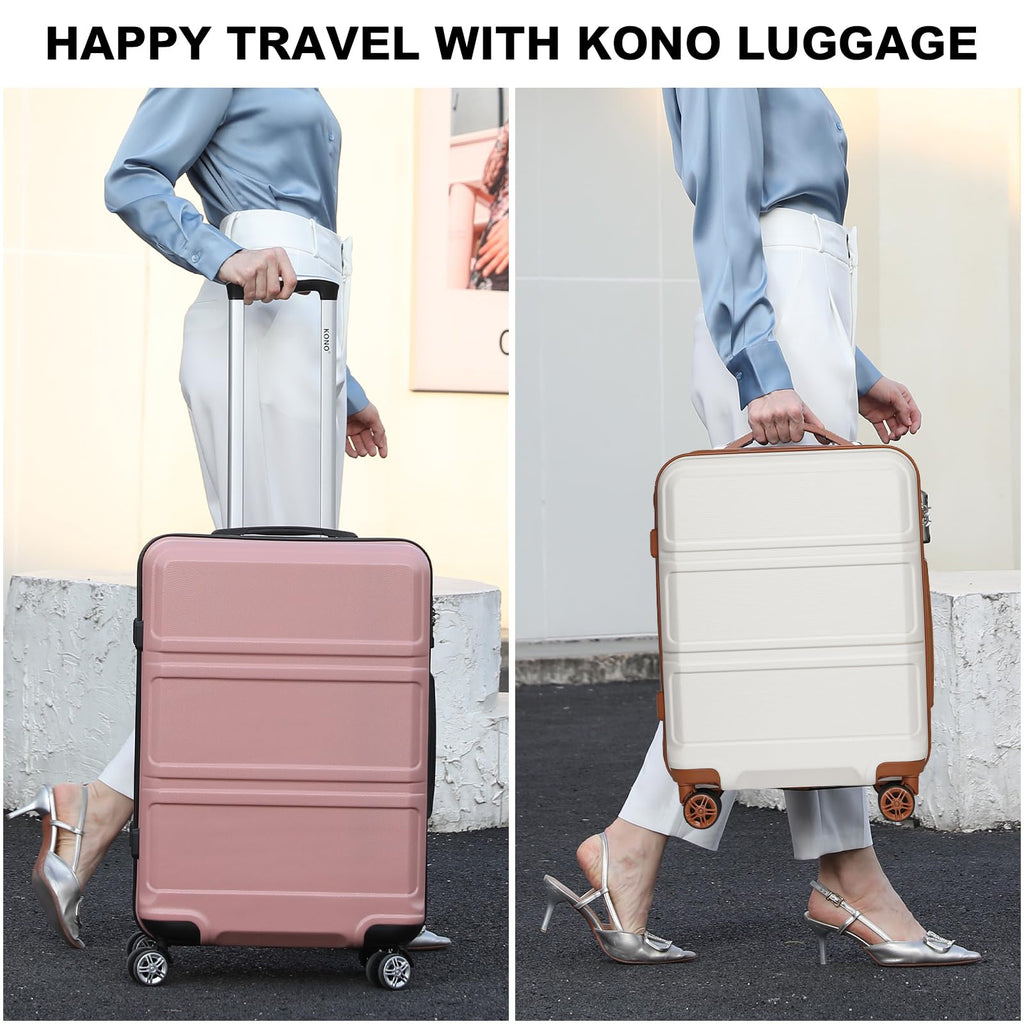 Kono Carry On Luggage Set Airline Approved Lightweight PC+ABS Carry On Suitcase with TSA Lock Spinner Wheels Durable Luggage Hardside Apricot Blue