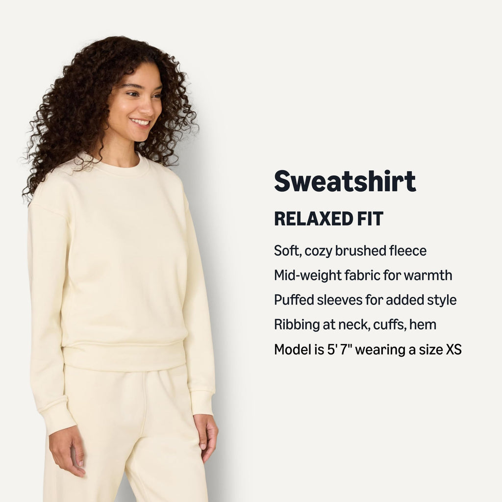 Amazon Essentials x Sofia Grainge Women's Relaxed Fit Boxy Drop Shoulder Crewneck Sweatshirt