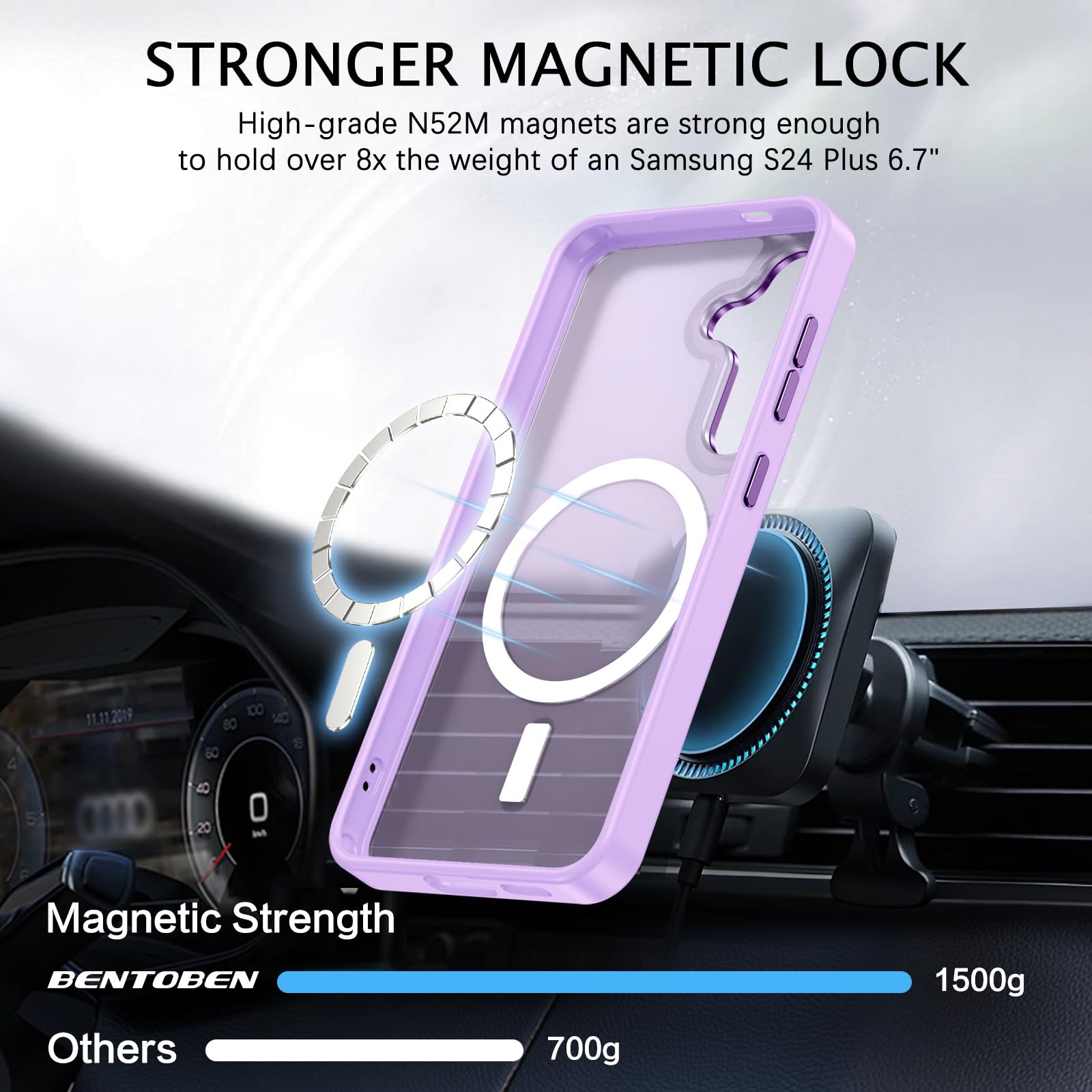 BENTOBEN Magnetic for Samsung Galaxy S24 Plus Case [Compatible with Magsafe] Translucent Matte Slim Thin Shockproof Anti-Yellow Women Men Protective Phone Cases Cover for Samsung S24 Plus 6.7", Black