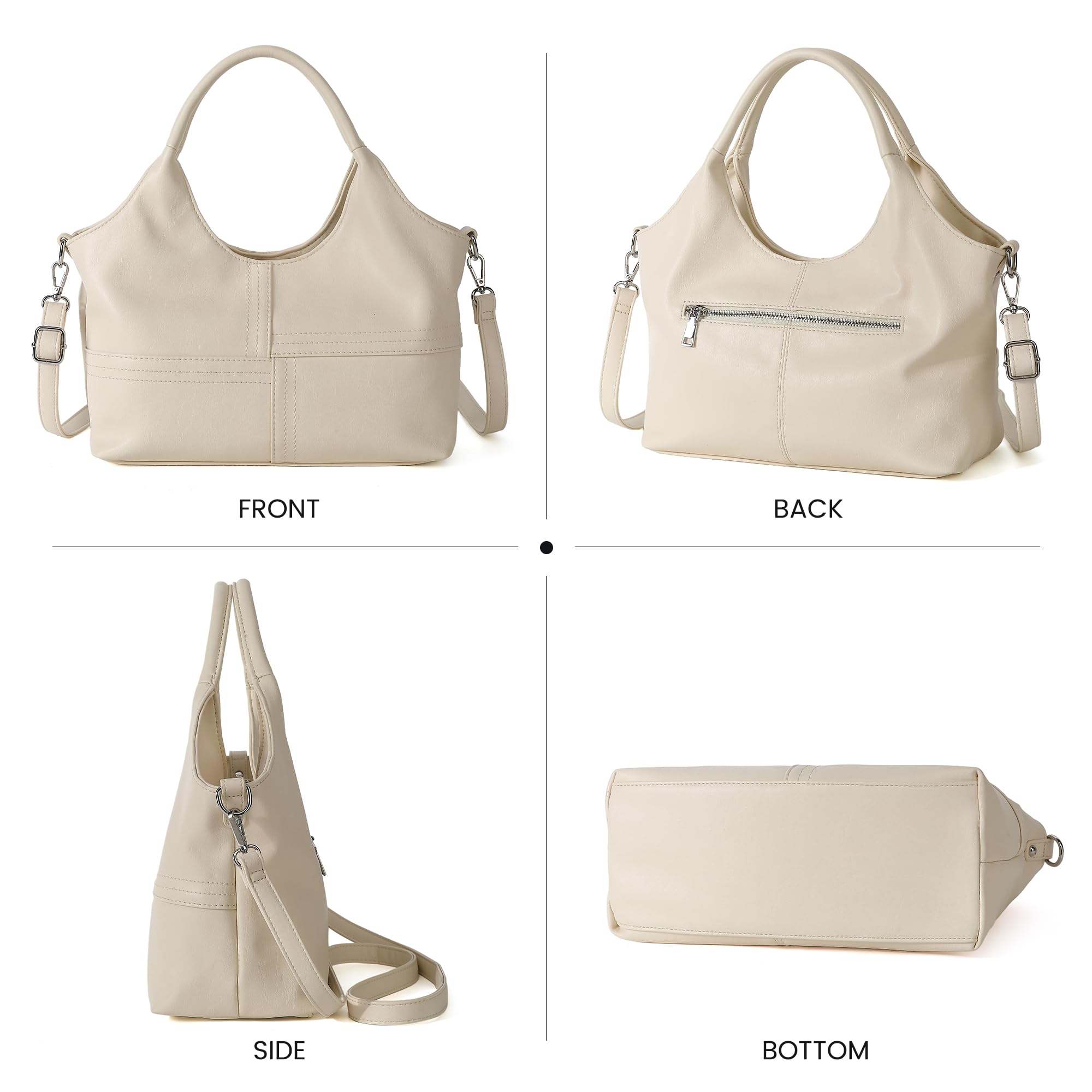 KOGTLA Medium Vegan Leather Purses for Women with Detachable Satchel Strap, Ladies Handbags, Tote Hobo Bags with Two-Handle