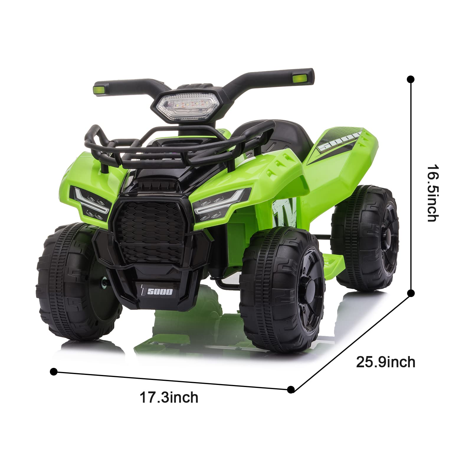Kids Ride on ATV, 6V Battery Powered Kids Electric Vehicle, 4 Wheeler Quad w/Headlights, MP3, USB, Volume Control, Large Seat, Electric Ride on Toys Best Gifts for 18-36 Months Boys Girls (Black)