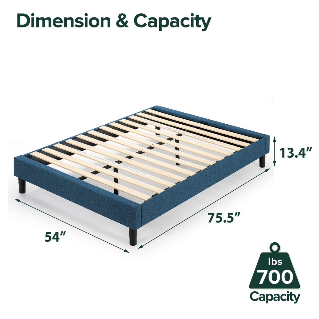 Zinus Curtis Upholstered Platform Bed Frame, Mattress Foundation, Wood Slat Support, No Box Spring Needed, Eco Friendly WonderBox (TM) Packaging, Dark Grey, Full