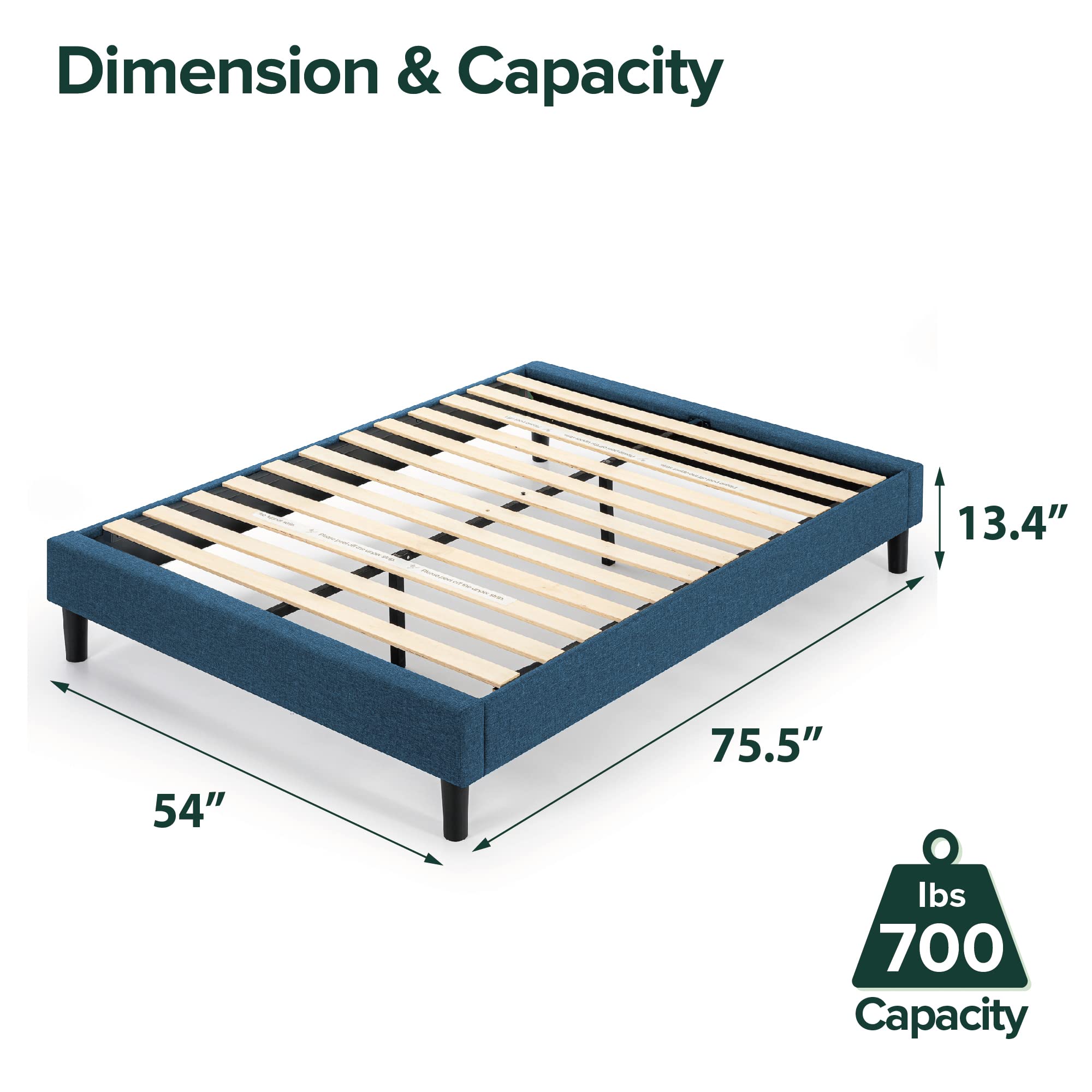 Zinus Curtis Upholstered Platform Bed Frame, Mattress Foundation, Wood Slat Support, No Box Spring Needed, Eco Friendly WonderBox (TM) Packaging, Dark Grey, Full