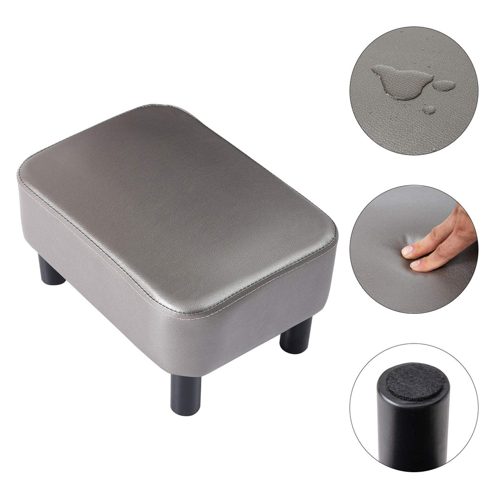 IBUYKE 16.54" Small Footstool, PU Faux Leather Step Stool, with Padded Seat Pine Wood Legs and Padded Rectangular Stool, for Bedroom, Black RF-BD210