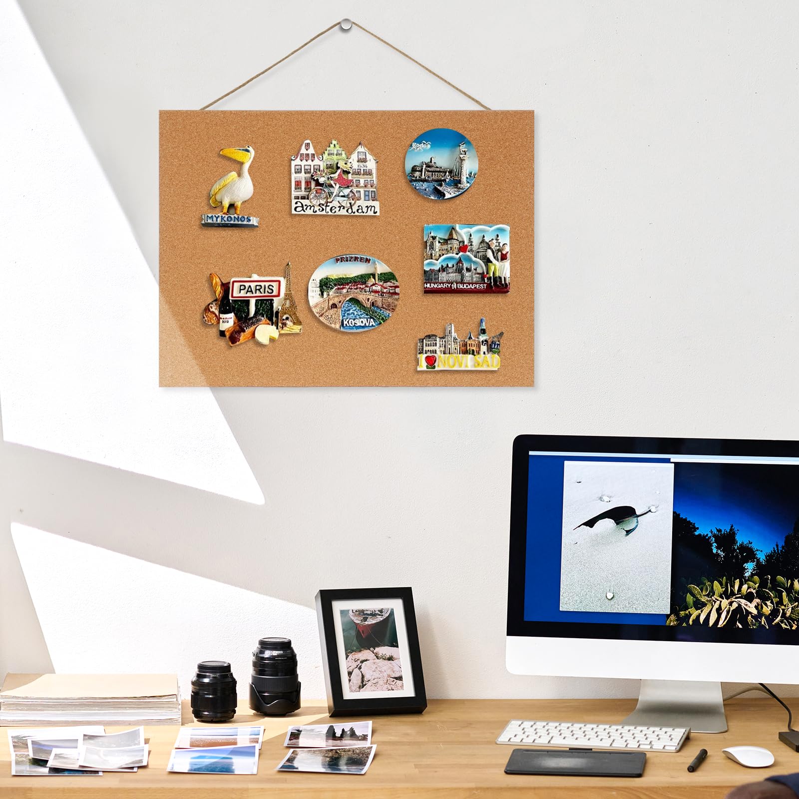 DOLLAR BOSS Black Cork Board with Linen Double-Sided 16''X 12'', Black Cork Boards for Walls, Wood Frame Bulletin Board Hanging Pin Board, Cork Board for Office Home School 1-Pack