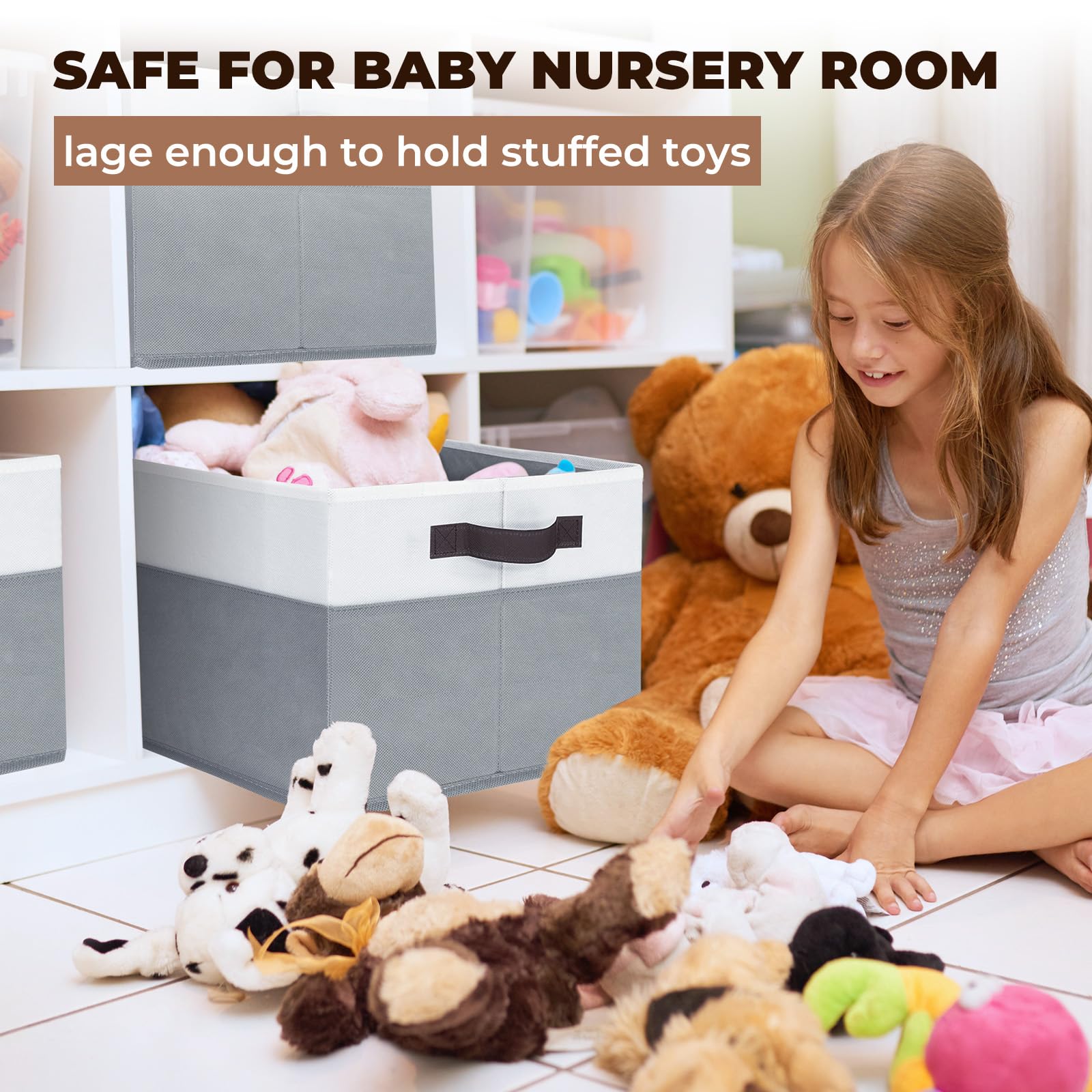 Criusia 4 Pack Baby Clothes Organizer Bins, Fabric Collapsible Storage Baskets with Handles, Odorless Storage Bins for Toy Clothes Nursery Kids Room Playroom Classroom (14L*10W*9.5H)