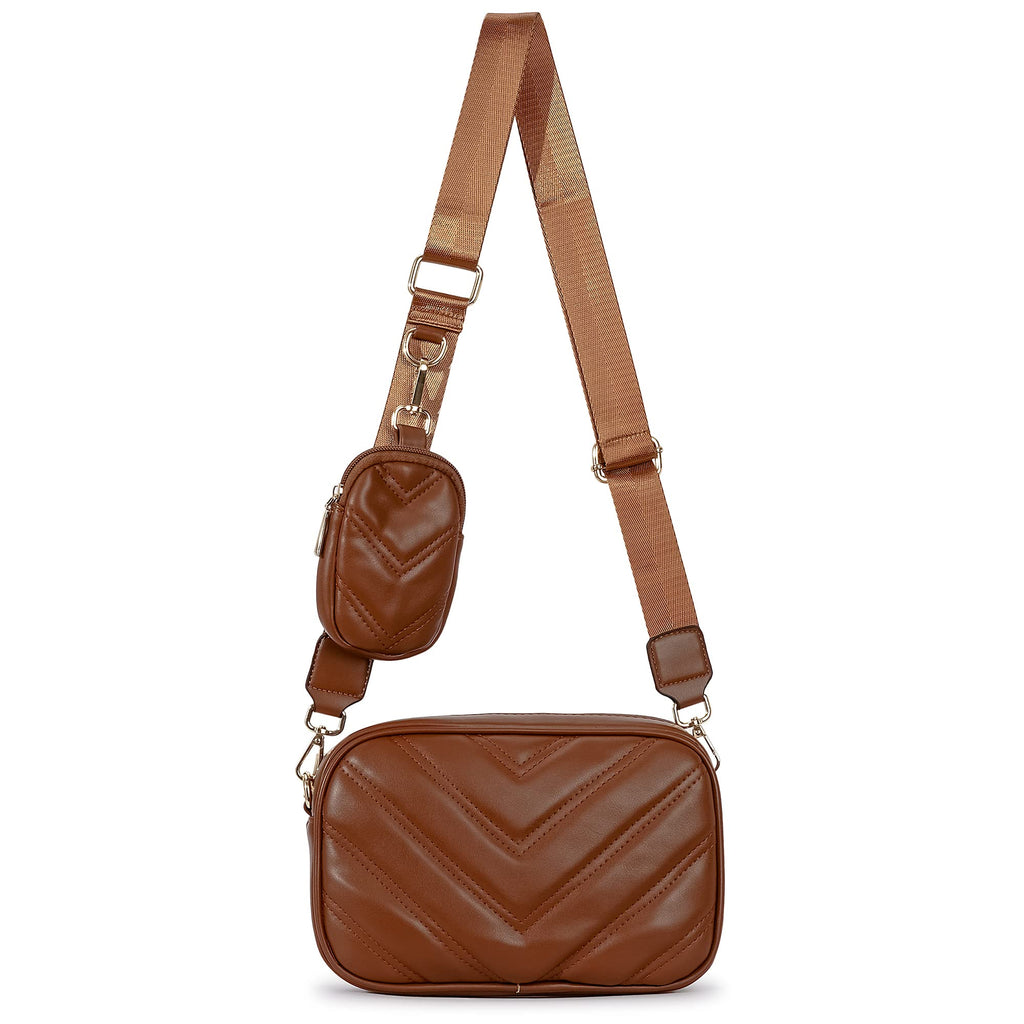 Herald Chevron Quilted Small Crossbody Bag with Coin Purse Pouch, Women Square Camera Side Shoulder 2 Size Handbags | Chevron