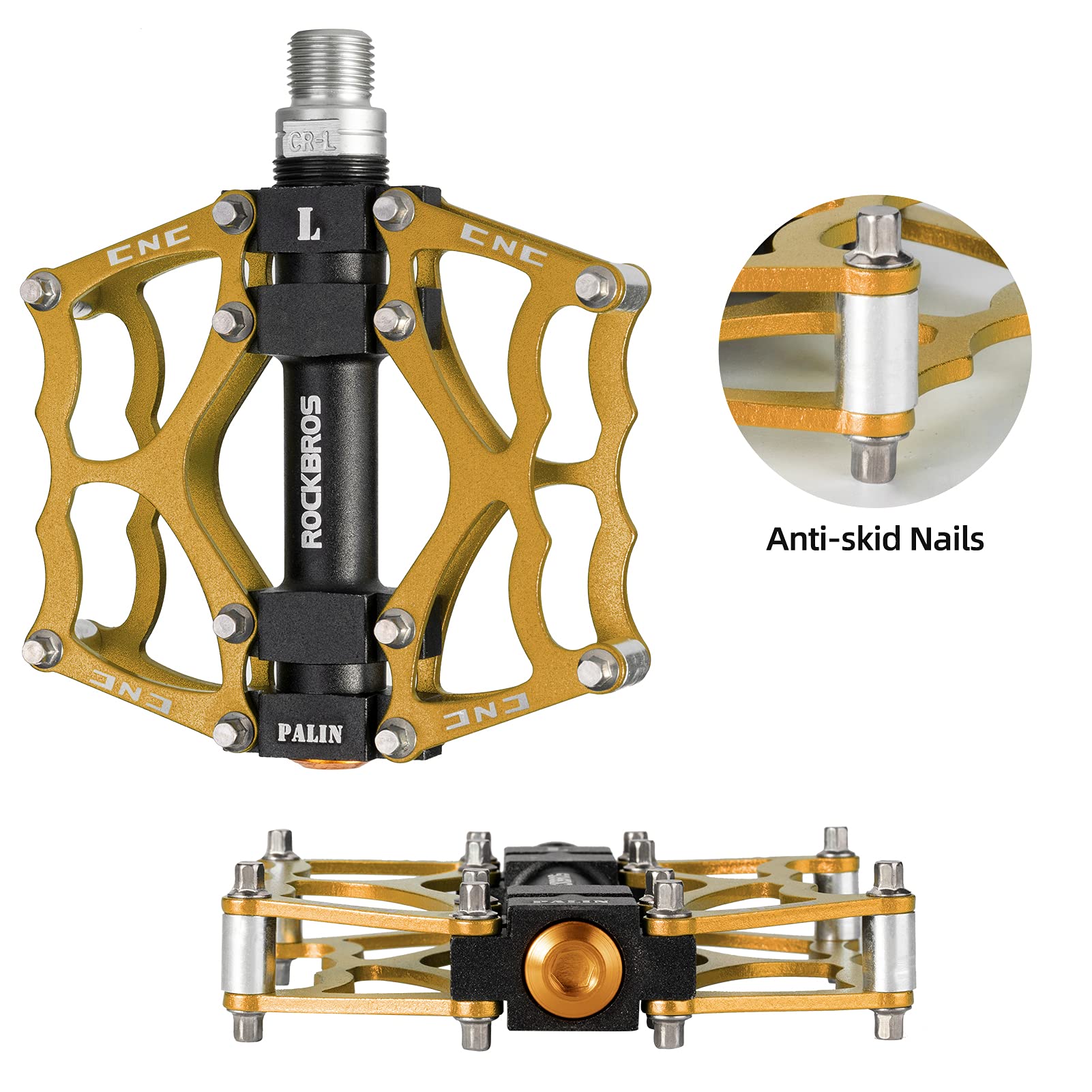 ROCKBROS Mountain Bike Pedals MTB Pedals CNC Non-Slip Lightweight Aluminum Alloy Bicycle Pedals Sealed Bearings Bicycle Platform Pedals 9/16" BMX Road Bike Pedal