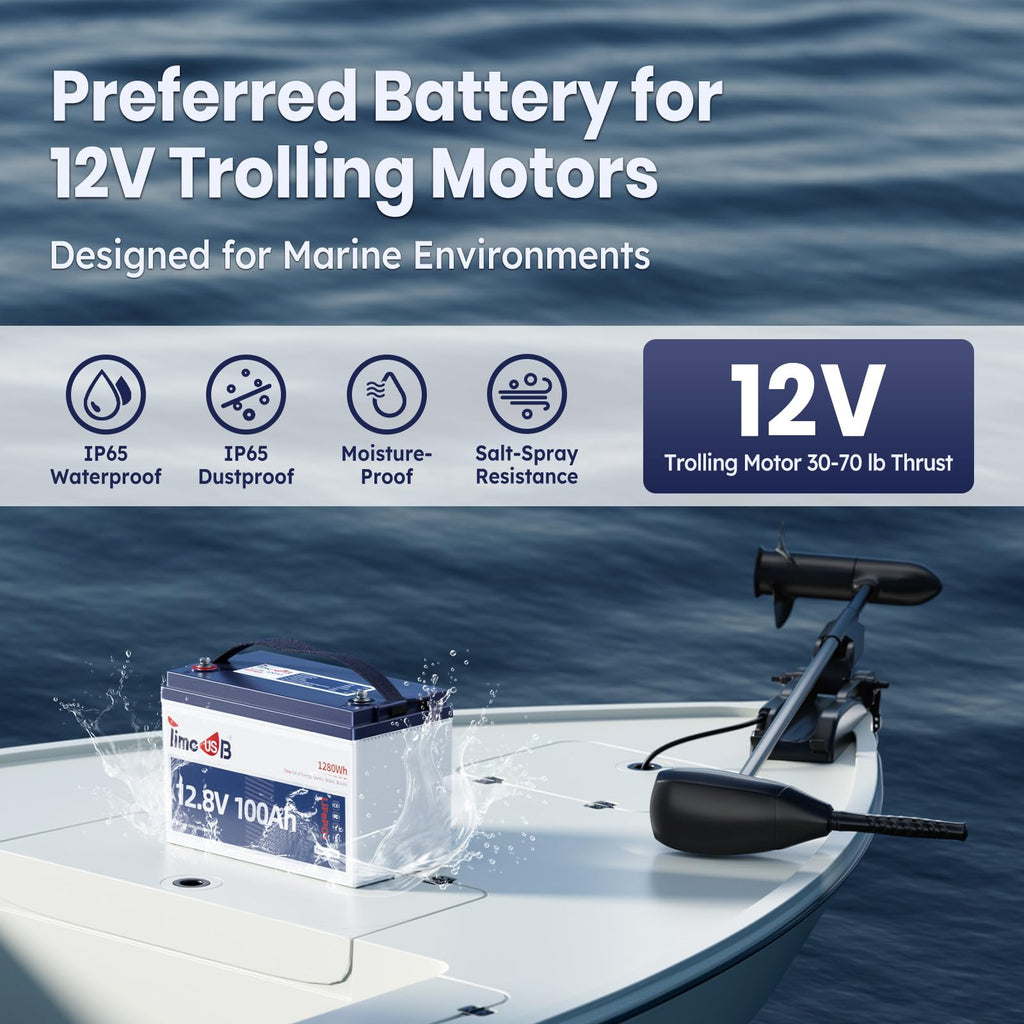 Timeusb 12V 50Ah Trolling Motor LiFePO4 Lithium Battery with Low-Temp Protection, 15000 Deep Cycle, Max. 60A Current at 30mins, 12V Battery for 20~70lb Boat Motor, Fish Finder, Instrument Panel etc.