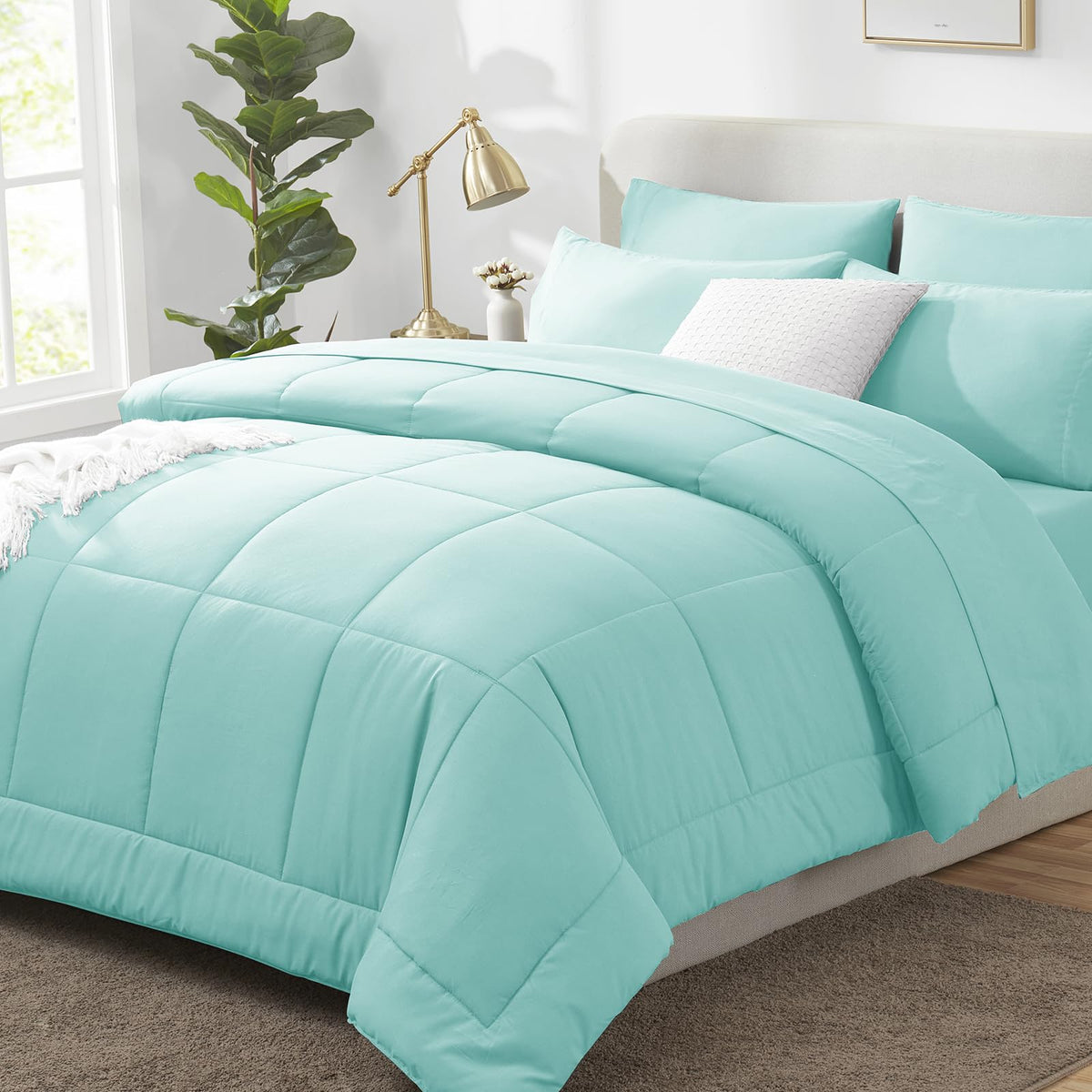 CozyLux Twin XL Comforter Set Baby Blue, 5 Pieces Twin Extra Long Bed in a Bag for College Dorm, All Season Bedding Set with Stitch Quilted Comforter, Flat Sheet, Fitted Sheet, Pillowcases