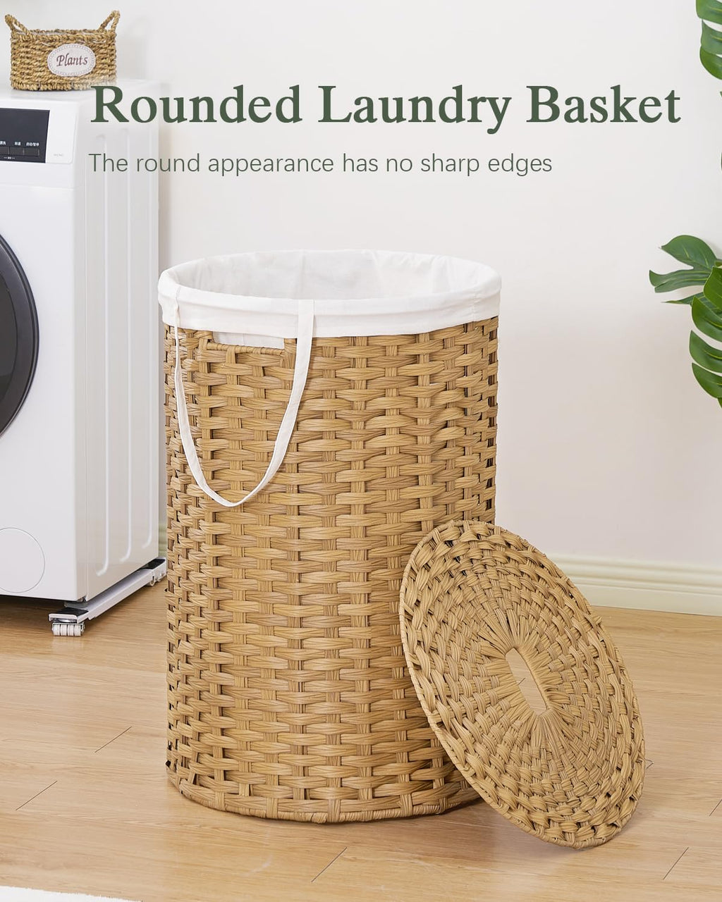 SETVSON Laundry Hamper with Lid Laundry Basket with Lid 19.0 Gal (72 L) Round Wicker Laundry Basket Handwoven Rattan Basket with Lid Removable Bag 2 Mesh Bags Handles for Living Room Bathroom Black