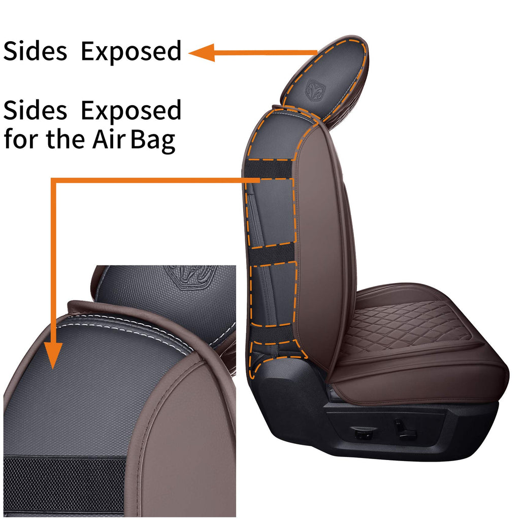 Aierxuan Dodge Ram Front Seat Covers Custom Fit 2009-2026 1500/2500/3500 Truck Pickup Crew Quad Regular Cab Heavy Duty Waterproof Leather Airbag Compatible Cushions(2 PCS Front/Black)
