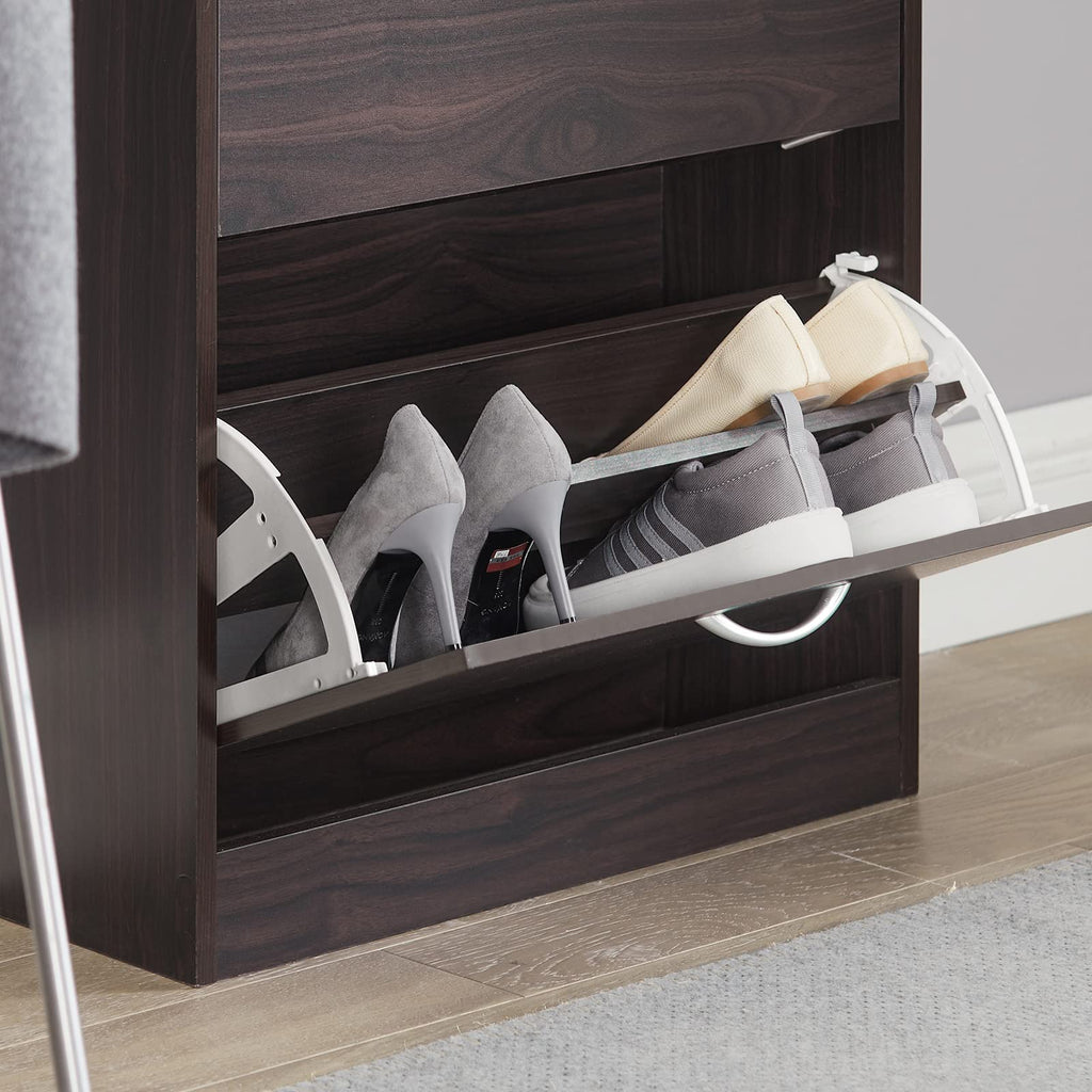 Haotian Shoe Cabinet Storage for Entryway, Narrow Shoe Cabinet with Two Flip Drawers to Save Space, Shoe Rack Cabinet for Front Door Entrance Hallway (Black)