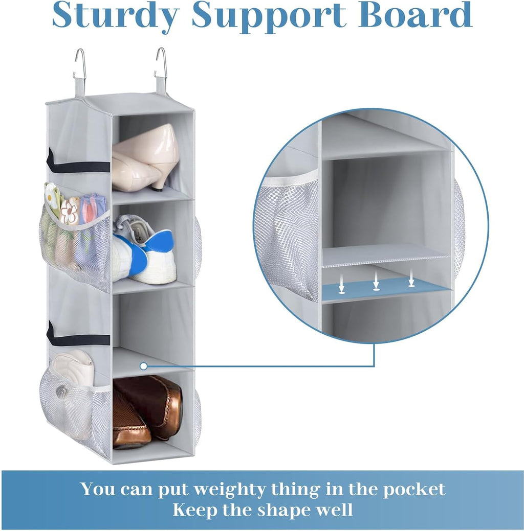 SLEEPING LAMB Short Hanging Shoe Organizer for Closet Storage with Mesh Side Pockets Holds 8 Pairs, Hanging Shoe Rack Hanger RV, Camper, Black