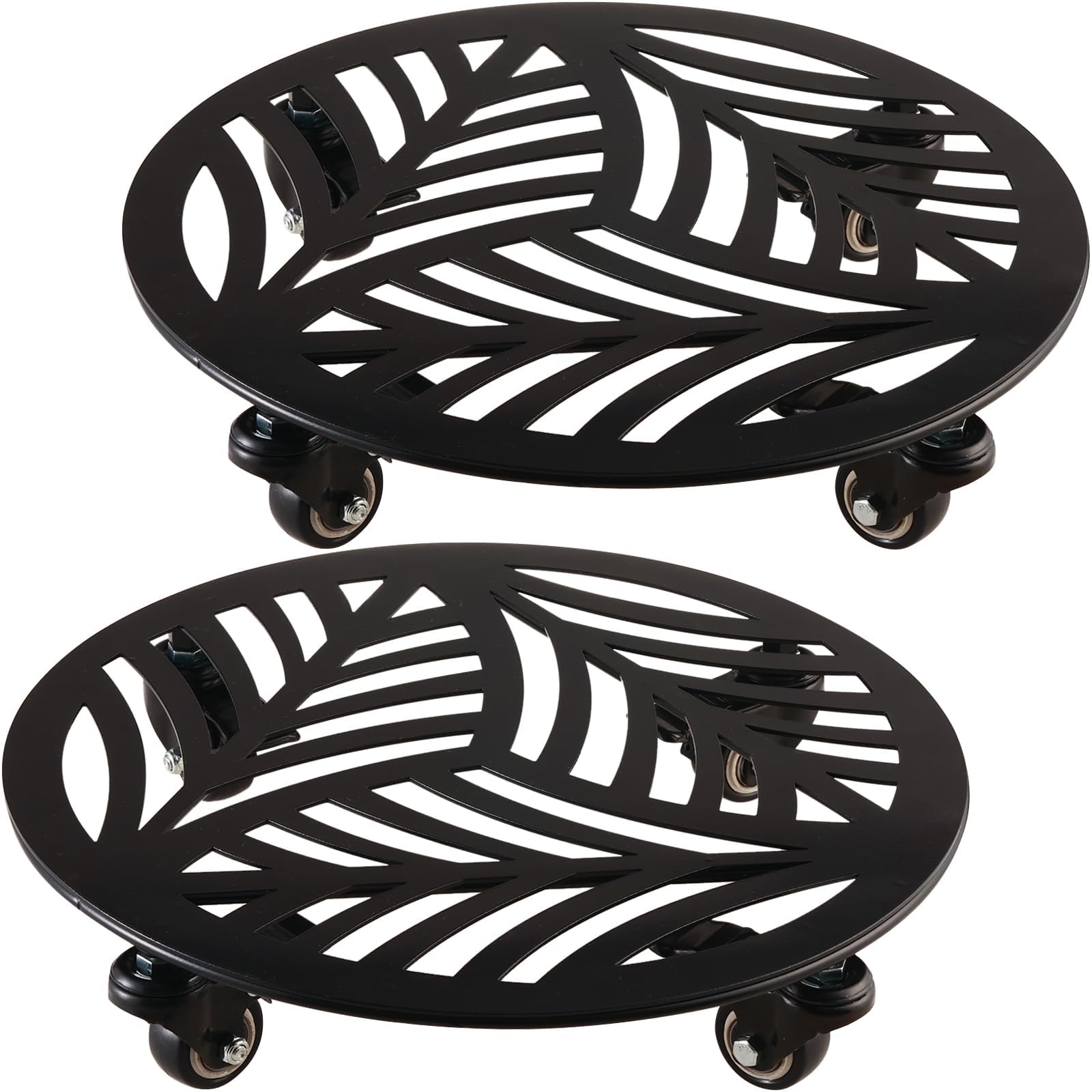 1 Pack 12 inches Large Metal Plant Caddy with 3 PU Metal Wheels Rolling Plant Stand with Casters Indoor Outdoor Wheeled Planter Roller Base Pot Movers Plant Dolly Coaster Trolley Black