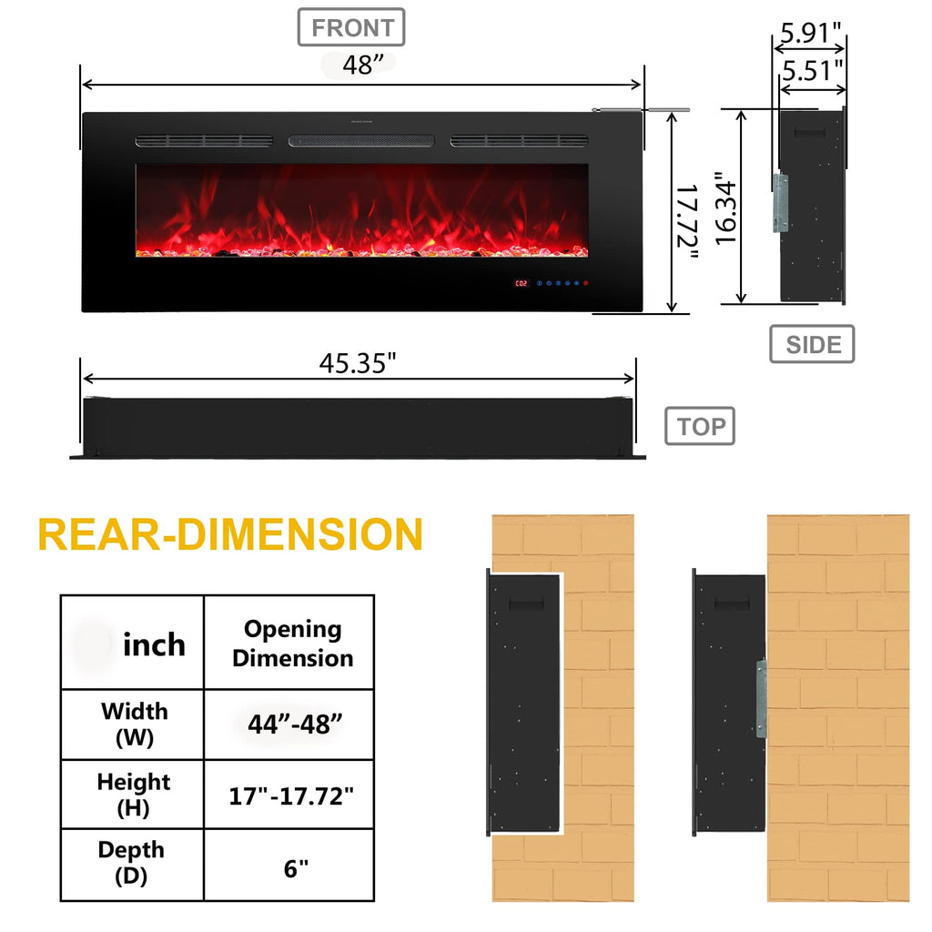 30 Inches Electric Fireplace Inserts, Recessed and Wall Mounted Fireplace Heater for Indoor Use with Remote Control, 13 Color Flames with Log &Crystal, 9H Timer, 750/1500W