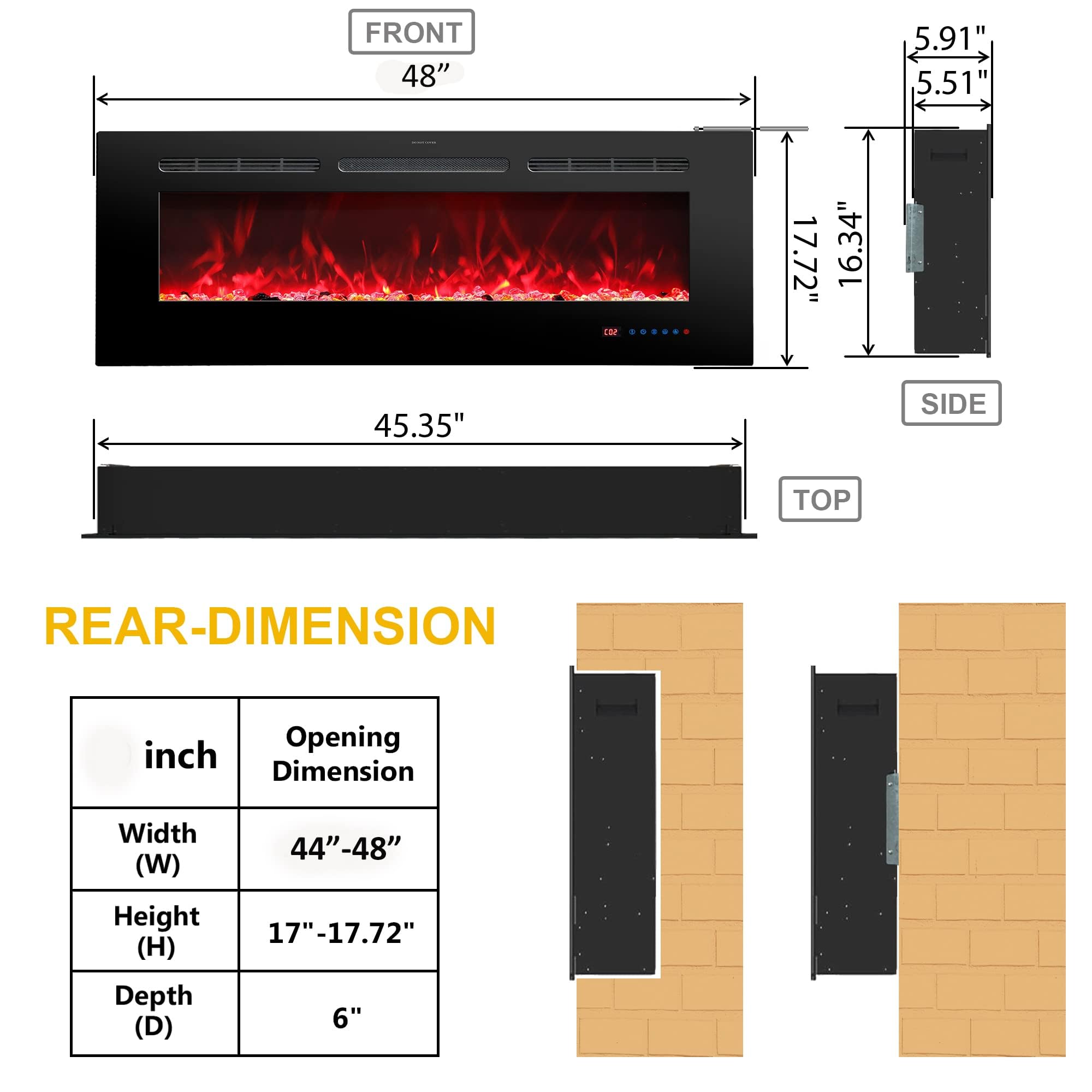 30 Inches Electric Fireplace Inserts, Recessed and Wall Mounted Fireplace Heater for Indoor Use with Remote Control, 13 Color Flames with Log &Crystal, 9H Timer, 750/1500W
