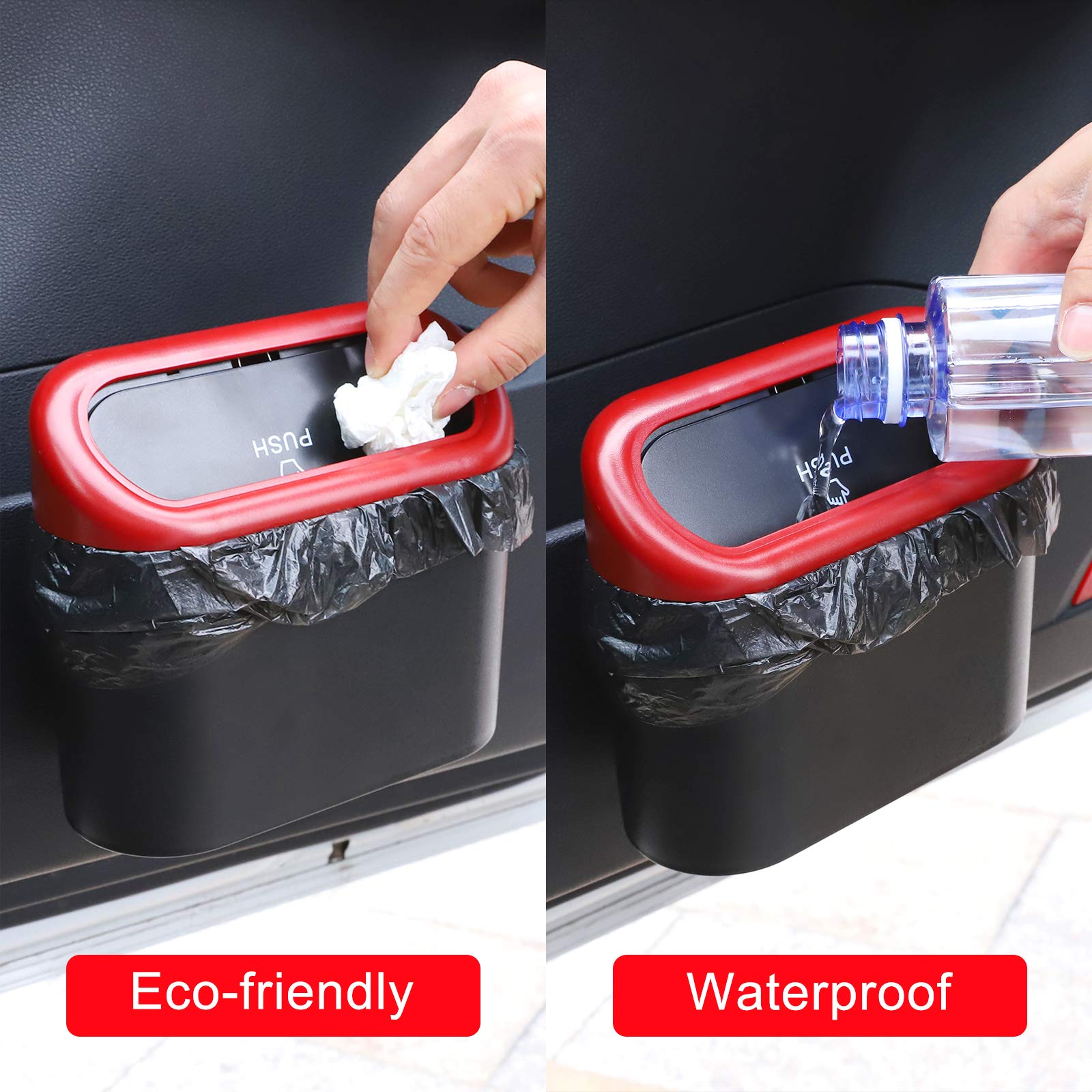 Accmor Car Trash Can with Lid, Mini Auto Dustbin Garbage Organizer with 30 Pcs Plastic Trash Bag, Automotive Garbage Container Bin for Vehicle, Home, Office