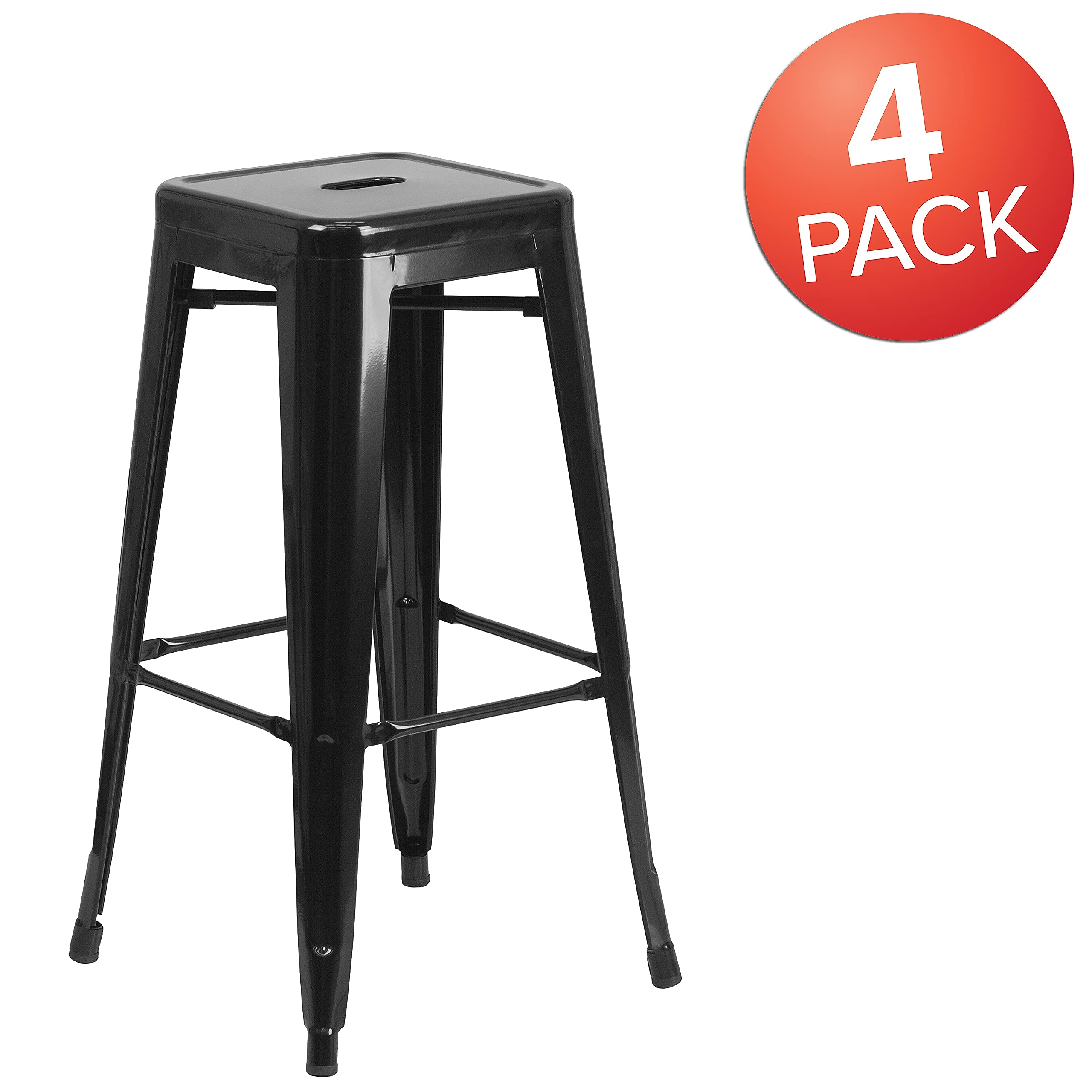 Flash Furniture 30"H Commercial Modern Metal Backless Barstool, Indoor/Outdoor Industrial Square Stacking Bar Stool for Patio Bars/Restaurants, Black