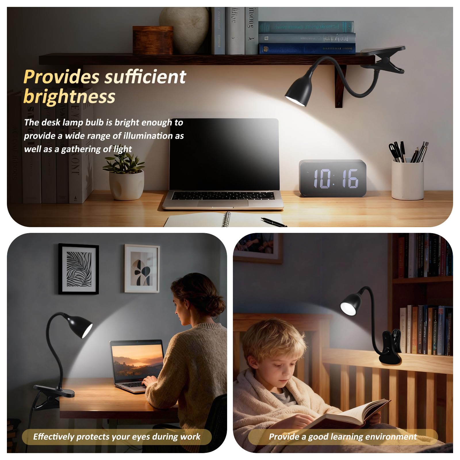 EJIAXIN Gooseneck Desk Lamp 360° LED Flexible Reading Light Small Desk Lamps for Small Spaces Home Office Bedroom College Dorm Desk Bookshelf Nightstand Table Lamp (Purple)