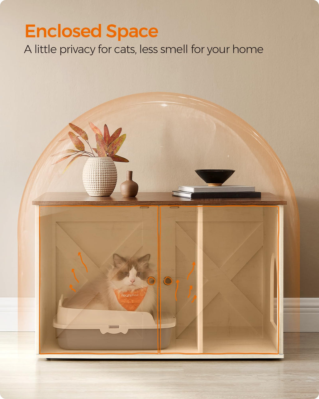 Feandrea Cat Litter Box Enclosure, Litter Box Furniture Hidden, Indoor Cat House, End Table, 27.6 x 19.7 x 19.7 Inches, Heather Greige UPCL022K01