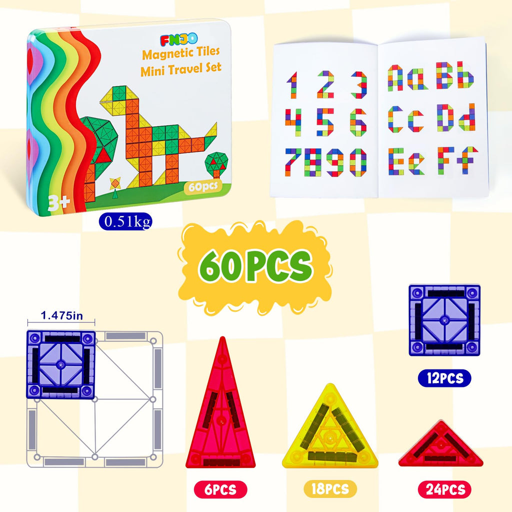 FNJO Magnetic Tiles, 110PCS Magnet Building Set, Magnetic Building Blocks, Construction STEM Learning and Playing Toys for Kids, Montessori Toy for Preschool Boys Girls