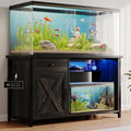 4ever2buy 55-75 Gallon Fish Tank Stand with Power Outlets, LED Light, Heavy Duty Aquarium Stand with Cabinet for Fish Tank Accessories Storage, for Turtle Tank, Reptile Terrarium, 1100LBS, Black