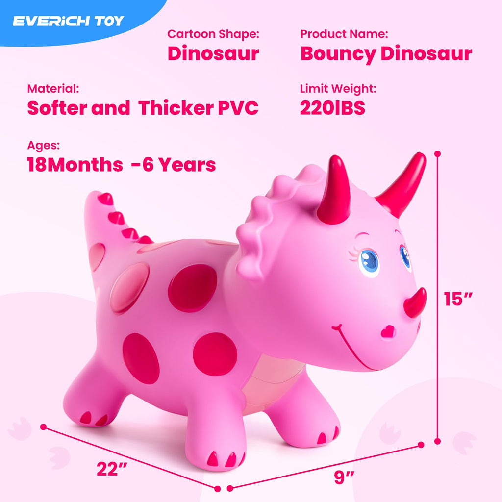 Kids Dinosaur Bouncy Animal Toys, Inflatable Triceratops Bouncer, Ride on Bounce Hopper, Indoor Outdoor Activity Birthday Gift for 18 Months 2 3 4 Years Old Boys