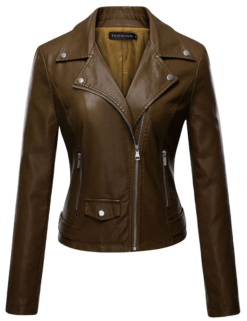 Tanming Women's Faux Leather Moto Biker Short Coat Jacket