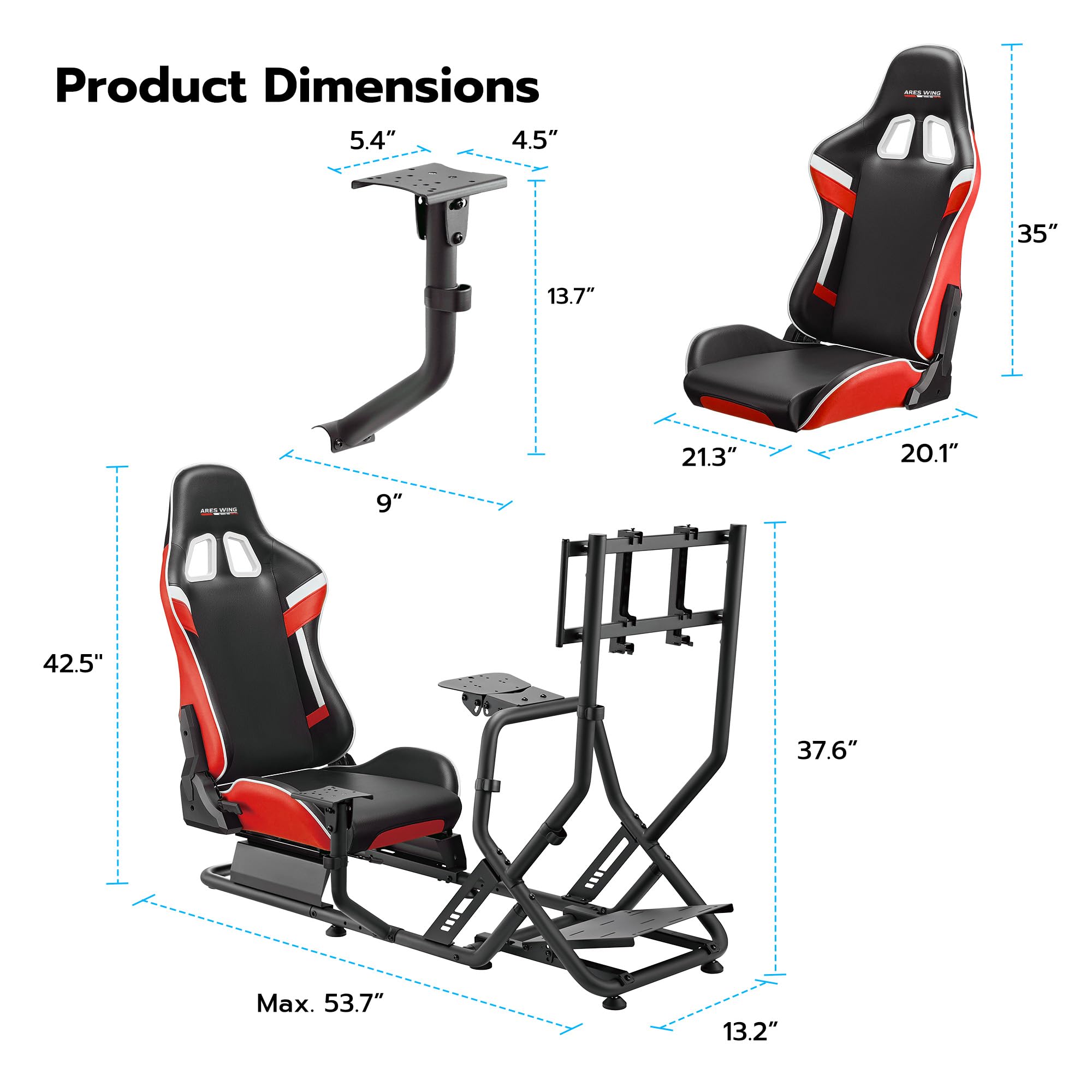 ARES WING Sim Racing Cockpit, Racing Wheel Stand with Seat, Formula and GT Racing Simulator Cockpit Compatible with Fanatec, Thrustmaster, Logitech, Moza Racing Games on PS5, PS4, Xbox and PC