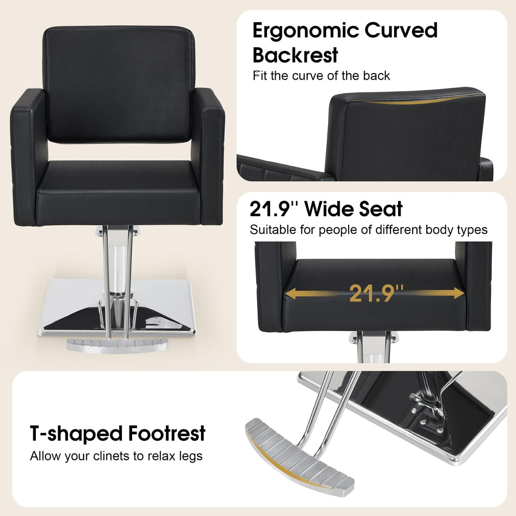 BarberPub Salon Chair for Hair Stylist, Hydraulic Stylist Chair, Adjustable Height, PVC Leather, 360 Degrees Swivel, Barbershop, Home Salon, Adult 8821 (Black)