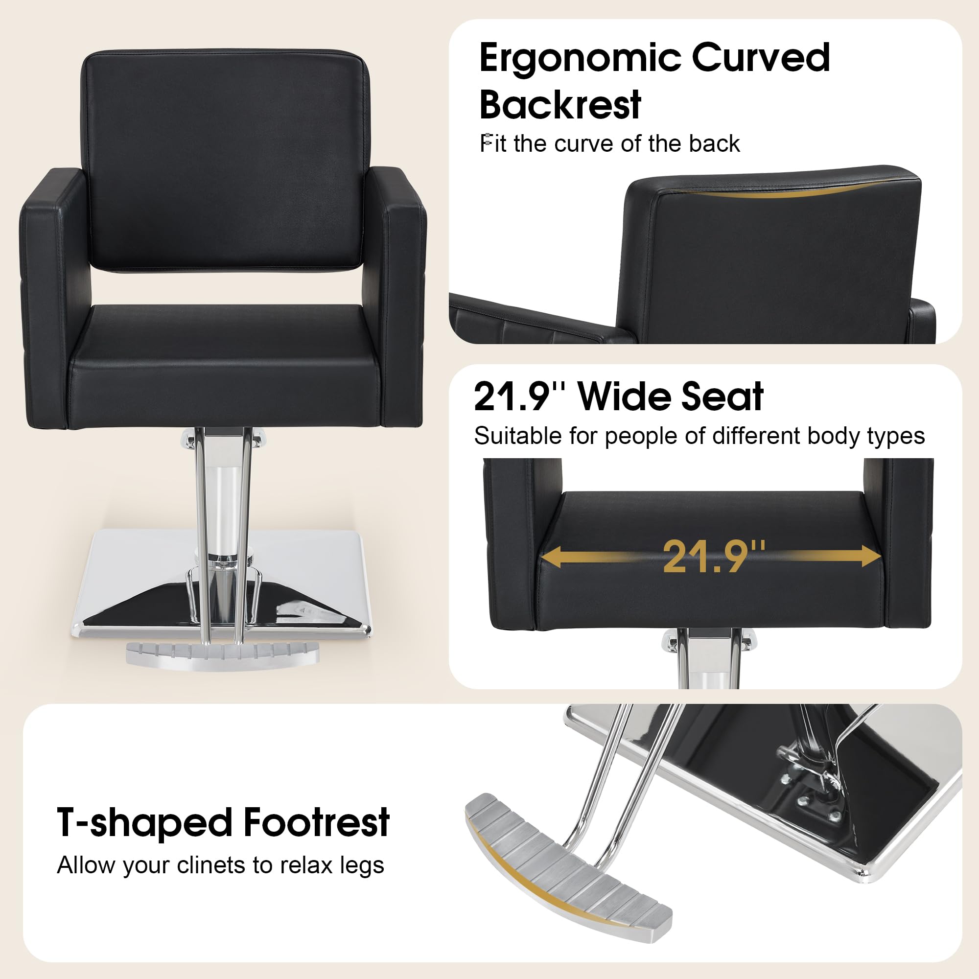 BarberPub Salon Chair for Hair Stylist, Hydraulic Stylist Chair, Adjustable Height, PVC Leather, 360 Degrees Swivel, Barbershop, Home Salon, Adult 8821 (Black)