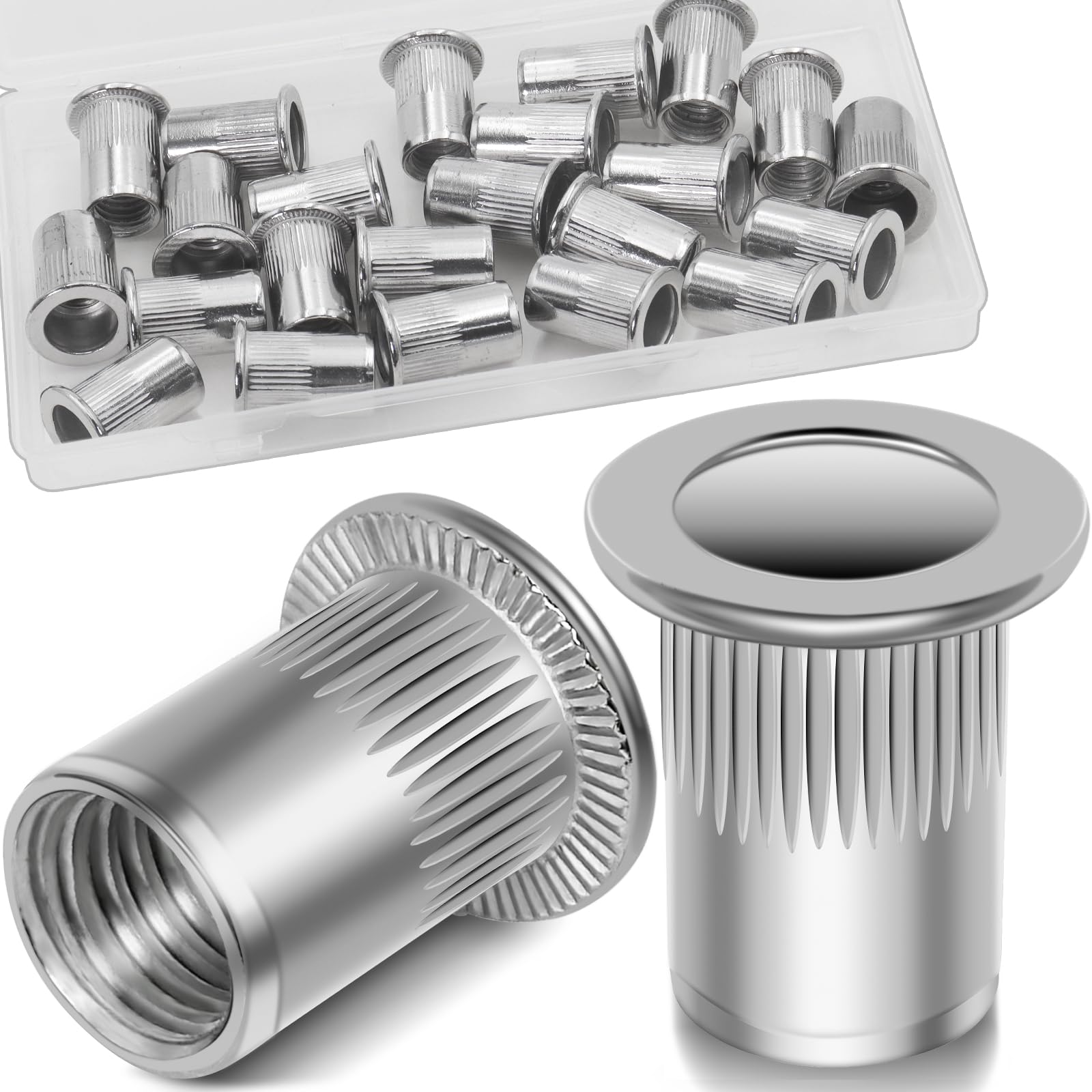 1/2''-13 UNC Rivet Nut, 10Pcs 304 Stainless Steel Flat Head Rivnut Threaded Insert Nutsert